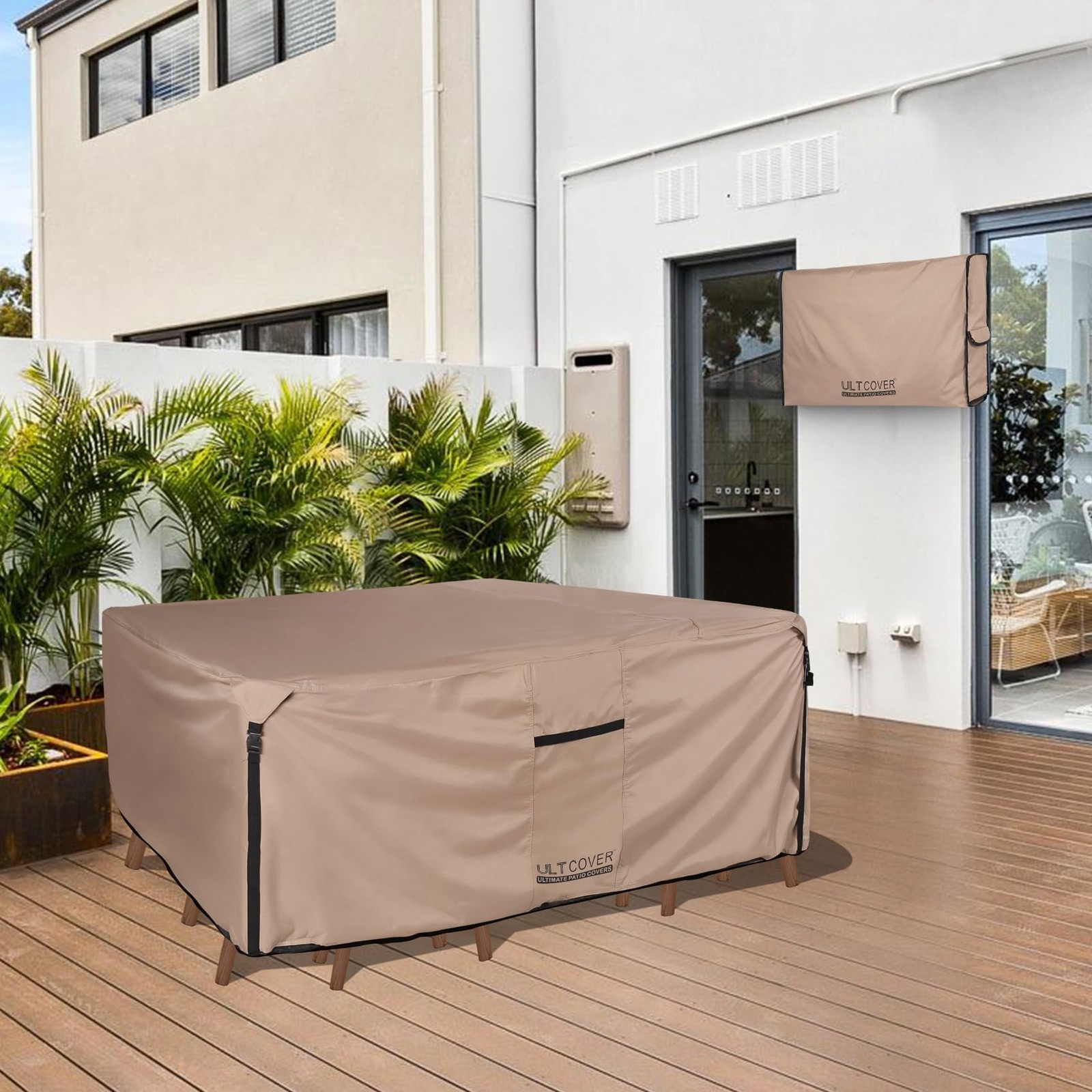 Rectangular Patio Heavy Duty Table Cover - 600D Tough Canvas Waterproof Outdo...