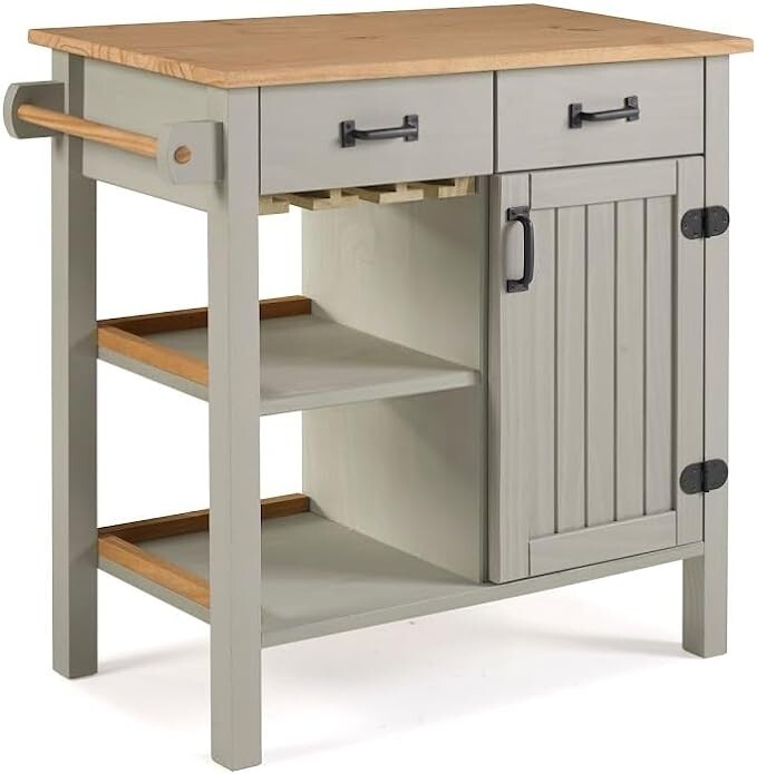 Pine Wood Kitchen Storage Cabinet Island Cart