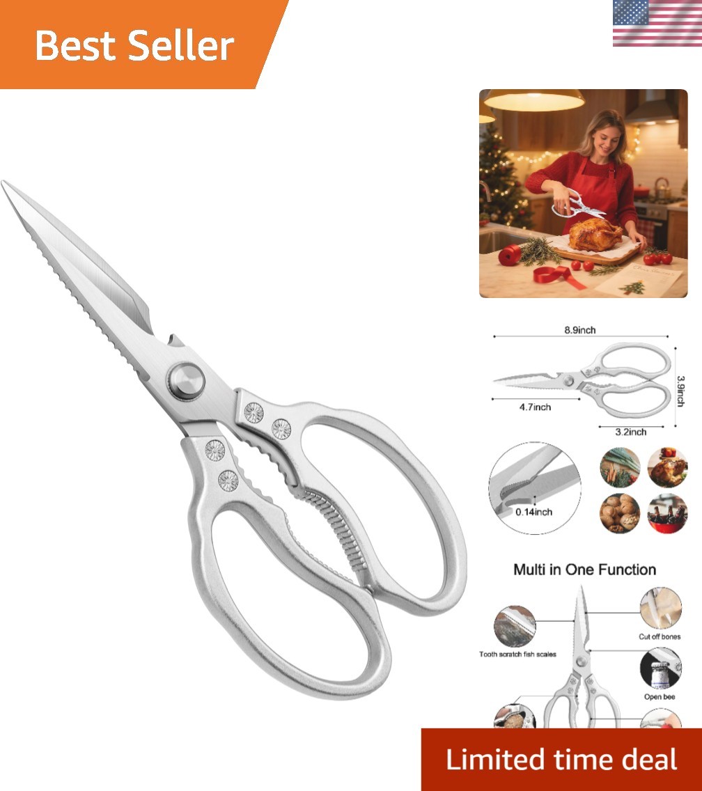 Ergonomic Kitchen Shears - Sharp, Non-Slip, Heavy Duty Stainless Steel Scissors