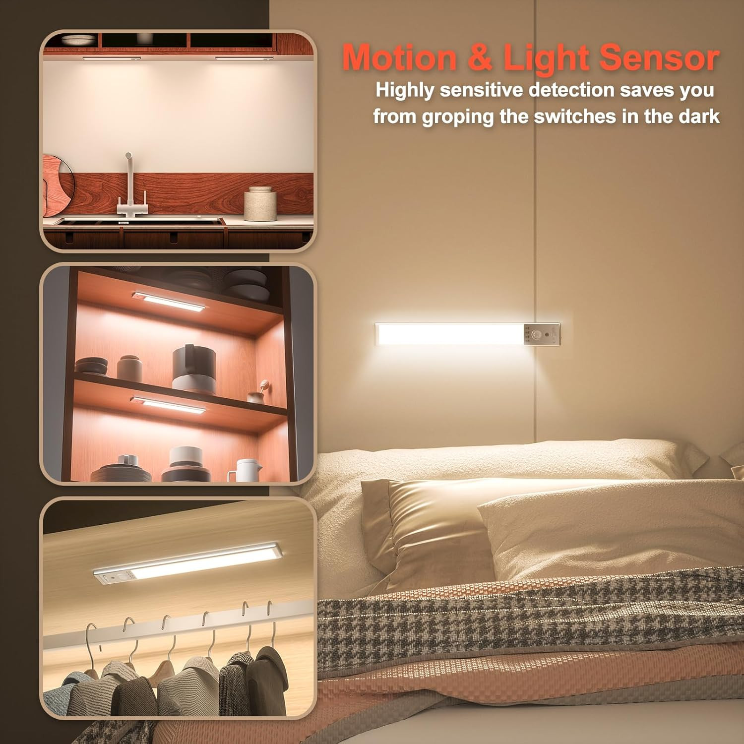 Under Cabinet Lighting, 2Pack Motion Sensor Light Indoor with 3 Color Temps, Rec