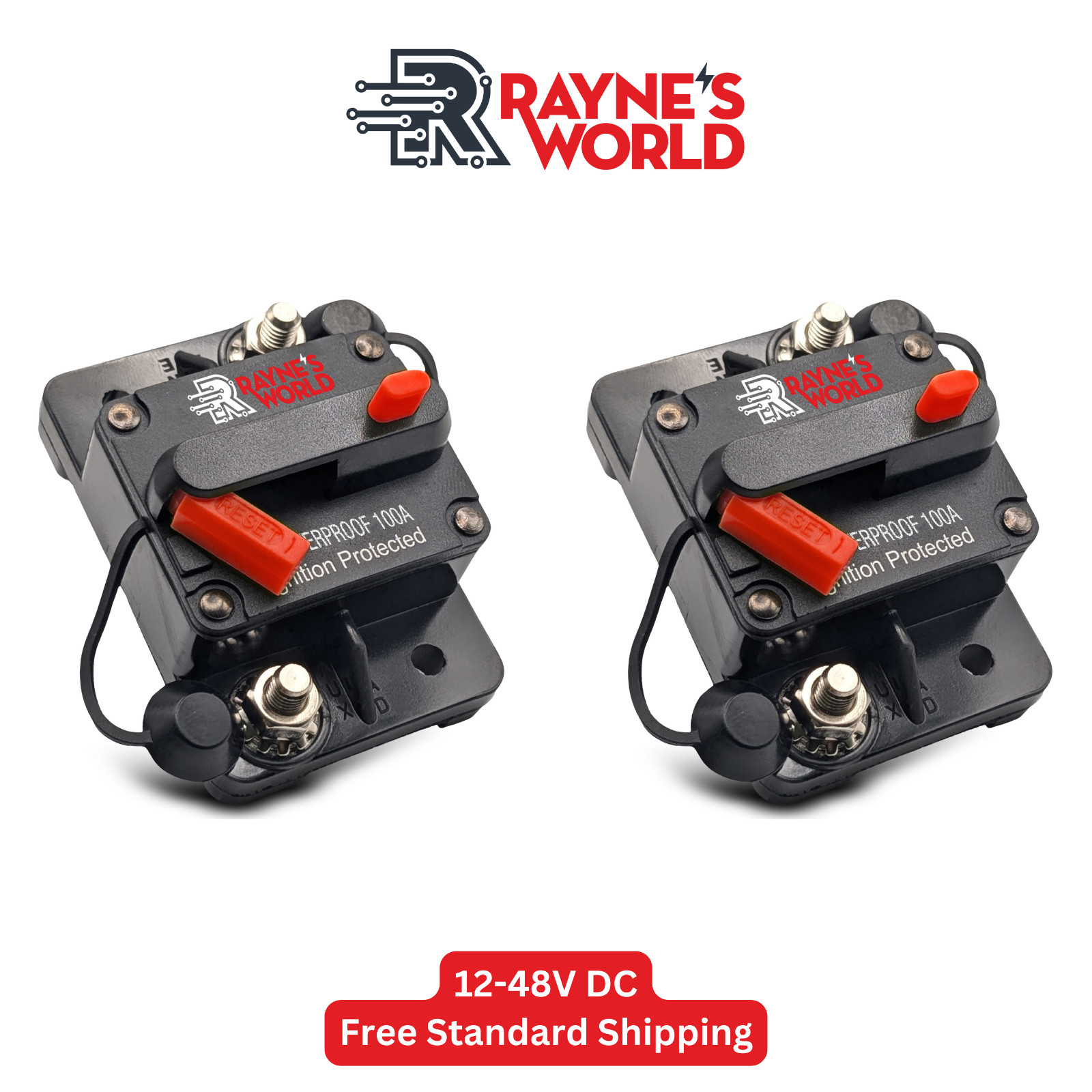 2 PACK 100 Amp Waterproof Circuit Breaker Auto/Boat/Solar 12-48V DC Manual Reset