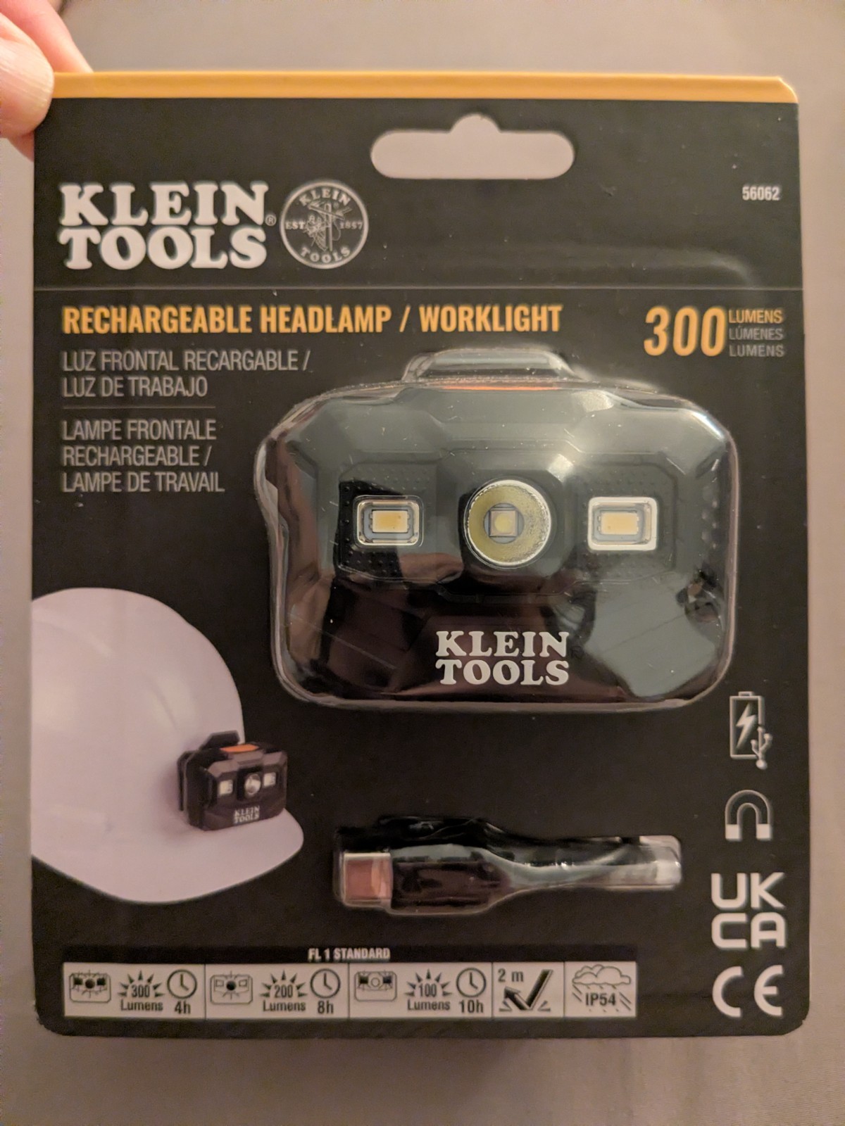 Klein Tools 56062 Rechargeable Headlamp & Work Light 300 Lumens All-Day Runtime