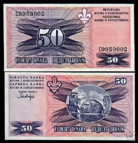Bosnia & Herzegovina 50 DINARA P-47 1995 x 10 Pcs TDLR London Bosnian Lot Bundle