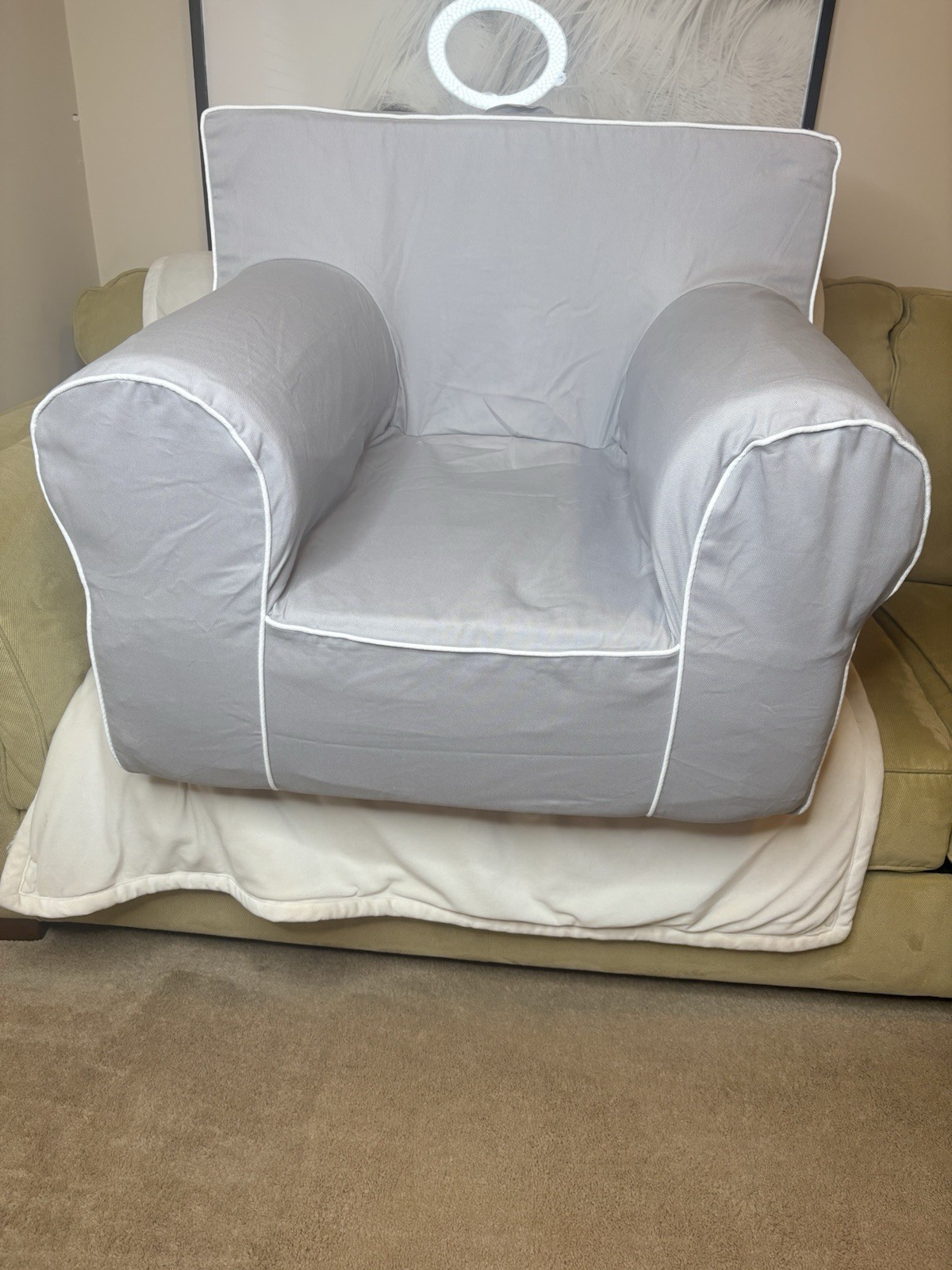 Pottery Barn Anywhere Kids (medium) Chair Cover & Inserts Gray With White Piping