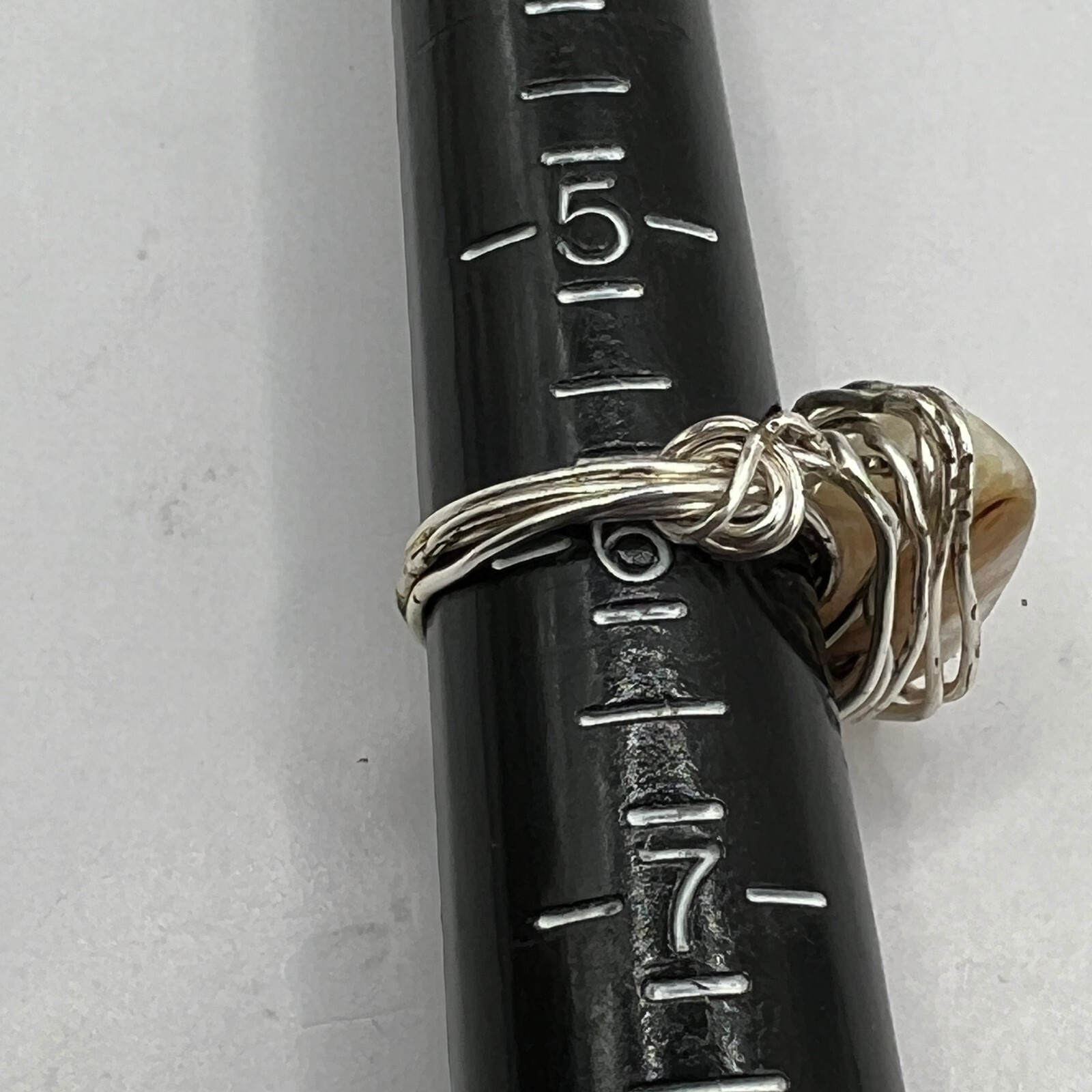 Artisan Silver Tone Wrap Ring White Stone Hand Made Size 6