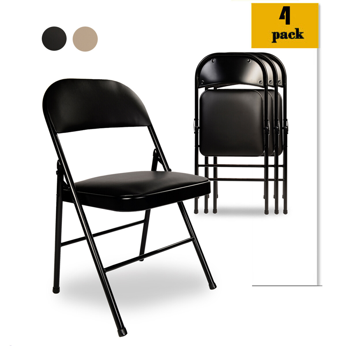 5 Pcs Portable Folding Card Table Square and Chairs Set with Vinyl Upholstery