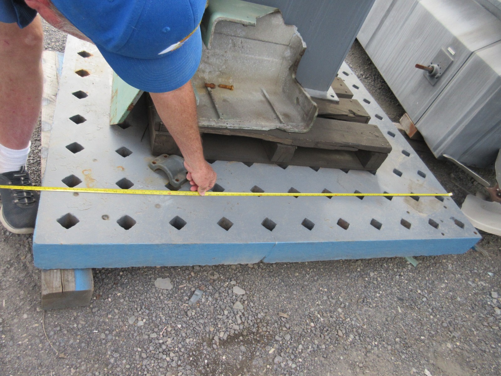A VINTAGE STEEL WELDING TABLE 61 X 55 X 4.5 INCH: ABOUT 100 YEAR OLD_FCFS!~