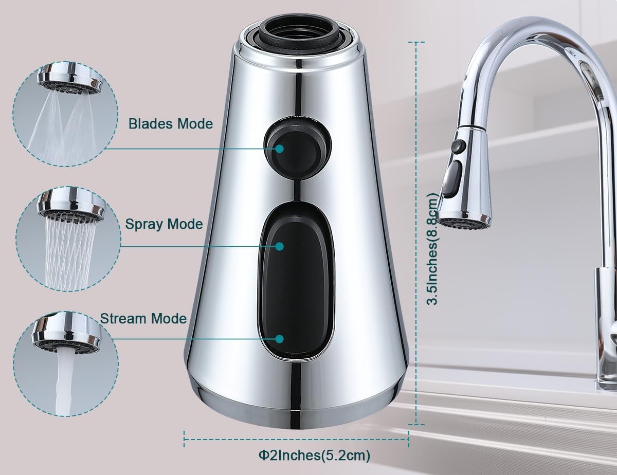 Chrome Pull Down Kitchen Faucet Head Replacement with 9 Adapters