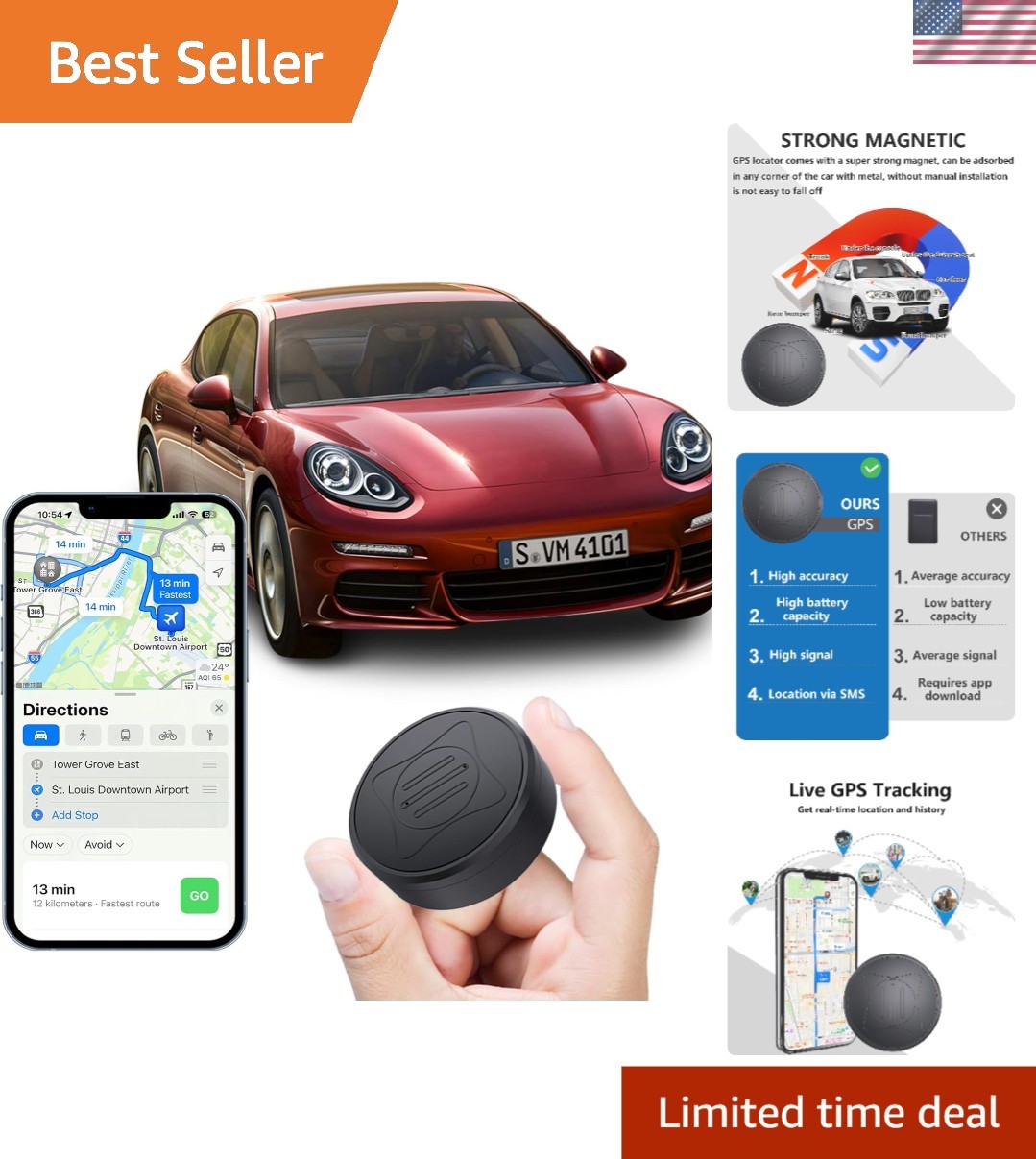 Versatile Magnetic GPS Tracker - Protect Vehicles & Pets with Geo-Fencing Alerts