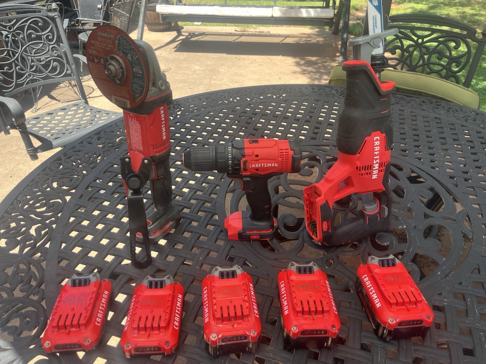 Craftsman V20 Tool Set - Drill, Recip Saw, Grinder, Charger, 5Batteries