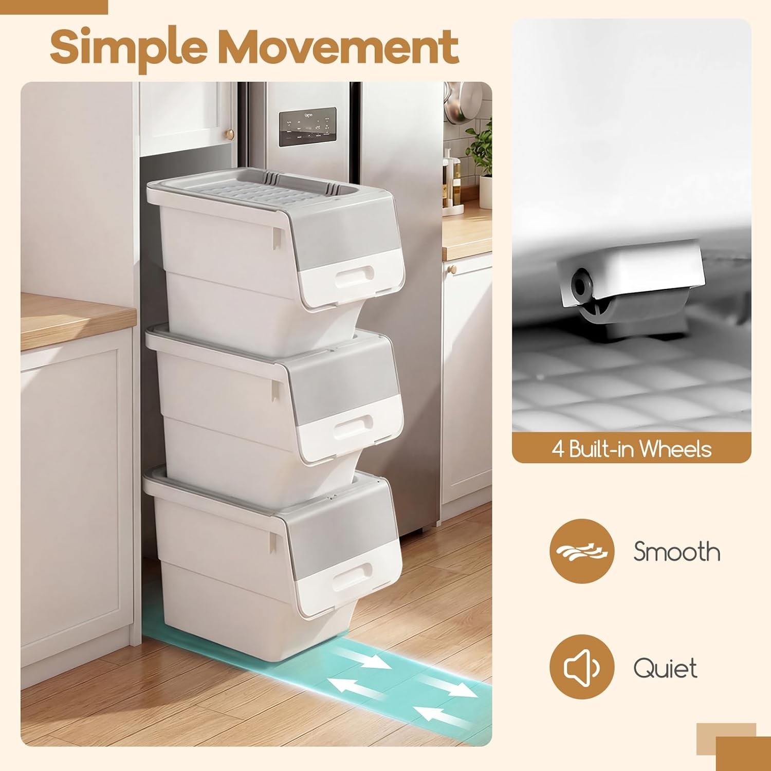 Plastic Stackable Storage Bins W/ Lids & Wheels 3 Pack Open Front Stacking Bins