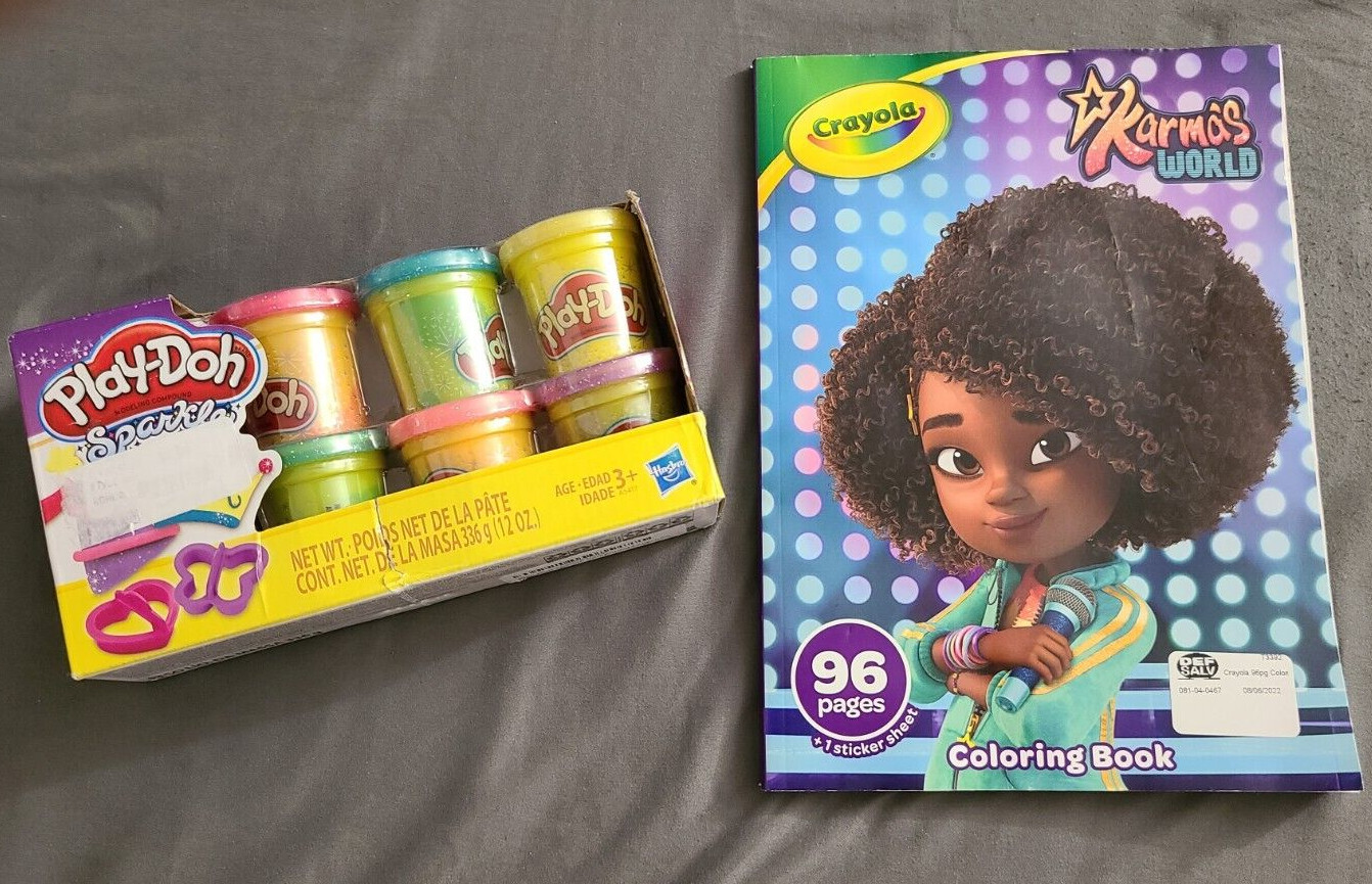 PlayDoh Sparkle 12oz Crayola Karmas Coloring Book 96pgs w/Stickers Gift Lot of 2