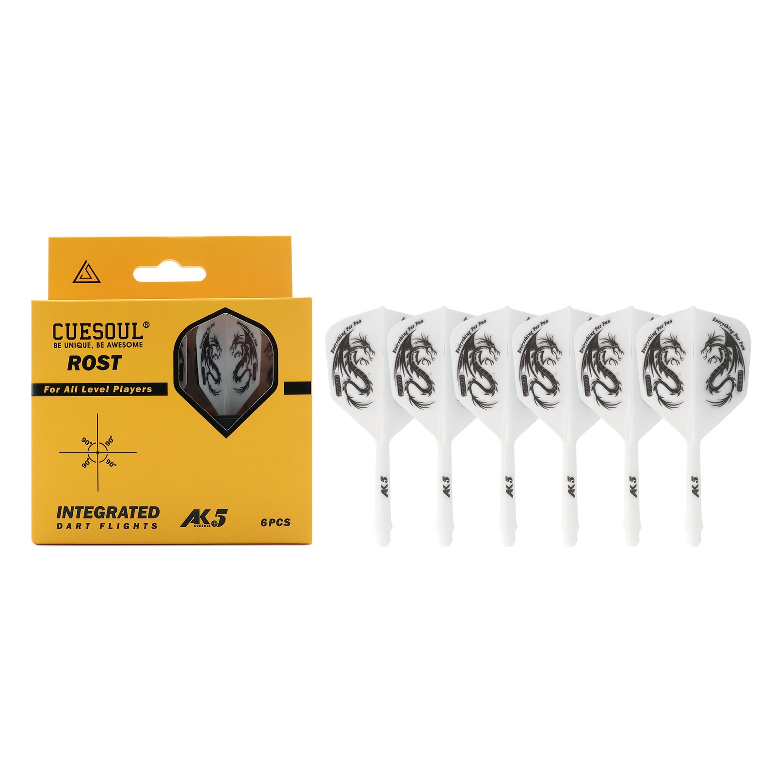 CUESOUL Integrated Dart Shaft and Flights 6 Pcs Big Wing Shape-White Dragon 28mm