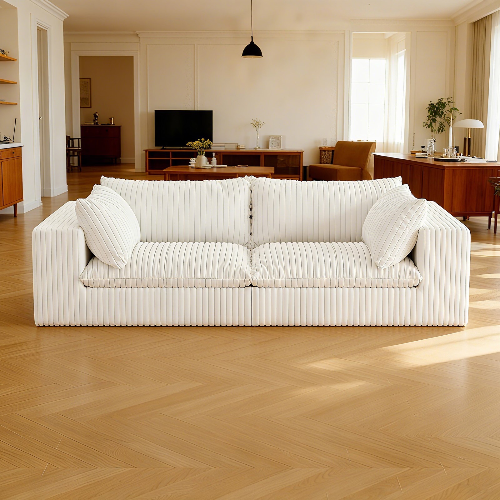 Y137 Boneless Couch Convertible Sectional Corduroy Cloud Sofa for Living Room