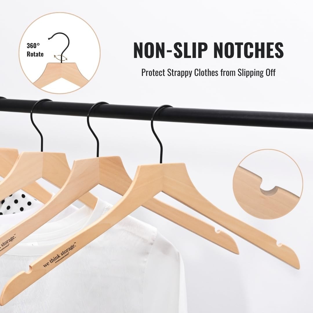 Set of Wooden Hangers 20 Pack & Pant Hanger 10 Pack, Smooth Wood Hangers with...