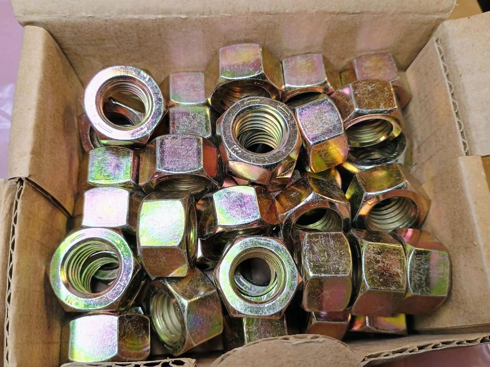 50, Finished Hex Nut 5/8"-11 Steel Grade 8, Zinc Yellow, .625" -Fast Ship