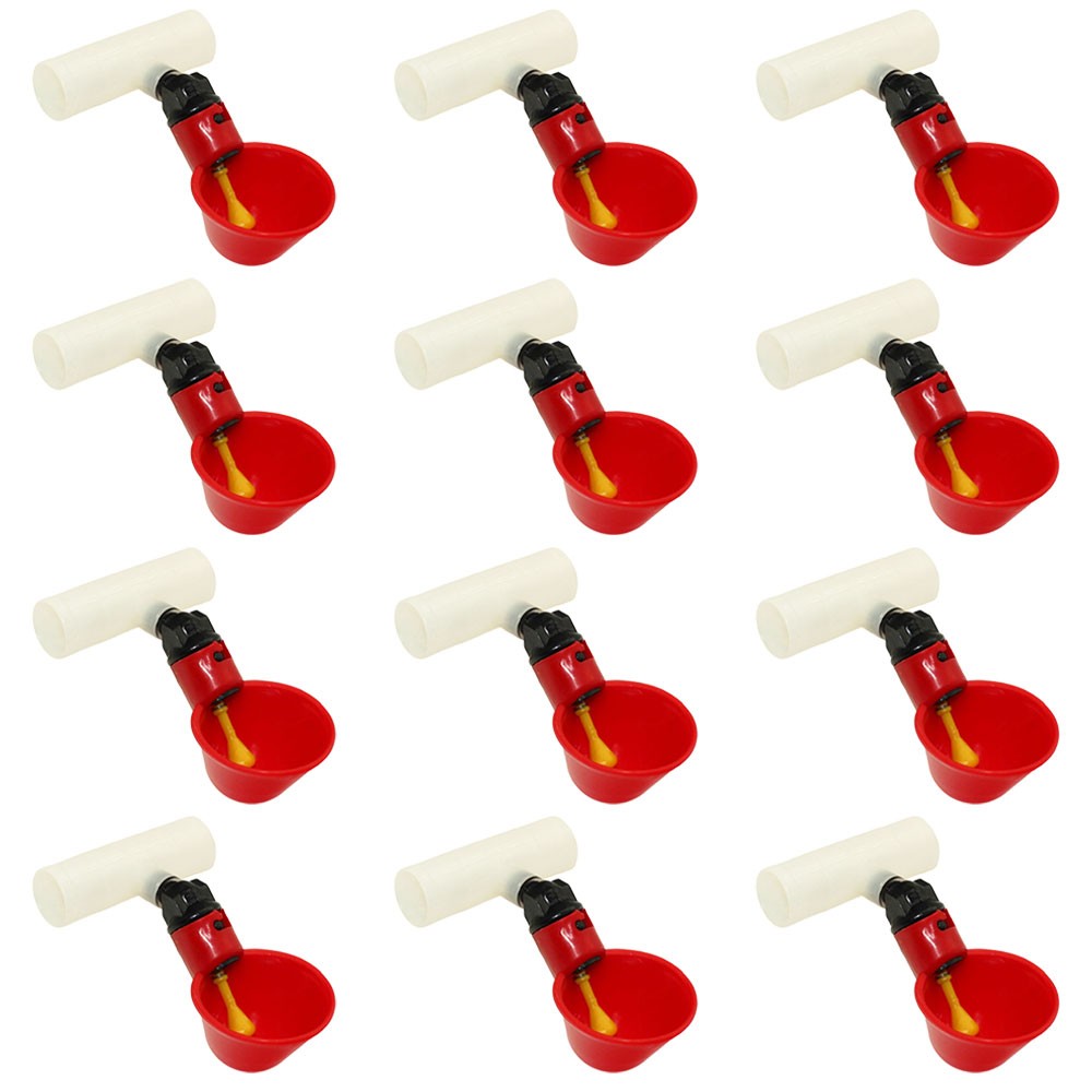 Twelve (12) Automatic Waterer Drinker Cups Clear Plastic Tee Chicken Poultry