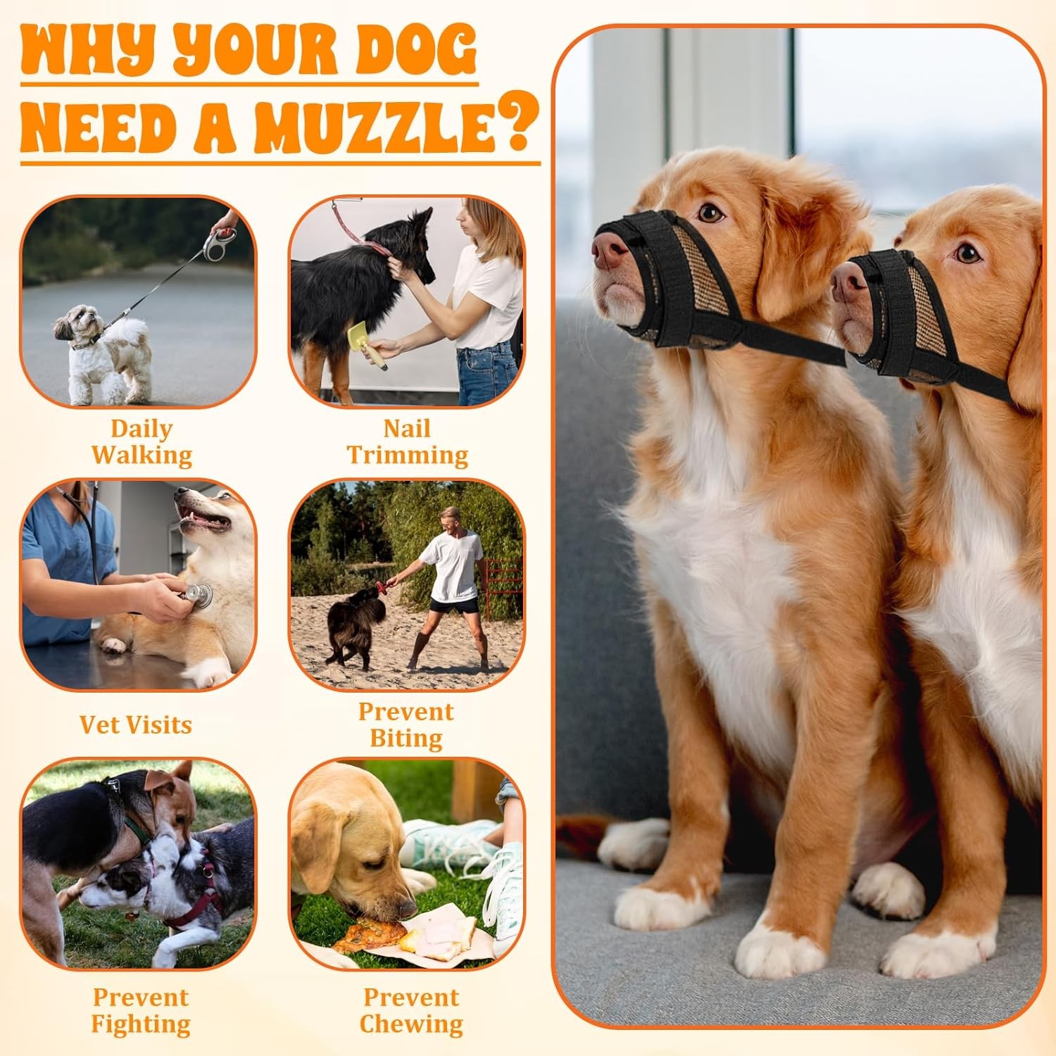 3Pcs Dog Muzzle Soft Mesh Muzzle Small Medium Large Dogs Adjustable Strap