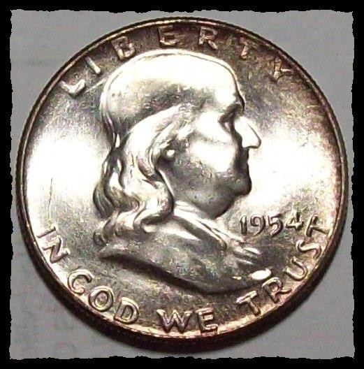 1954-P  FRANKLIN HALF DOLLAR Toned BU From Original Mint Set  #30D70 SILVER COIN