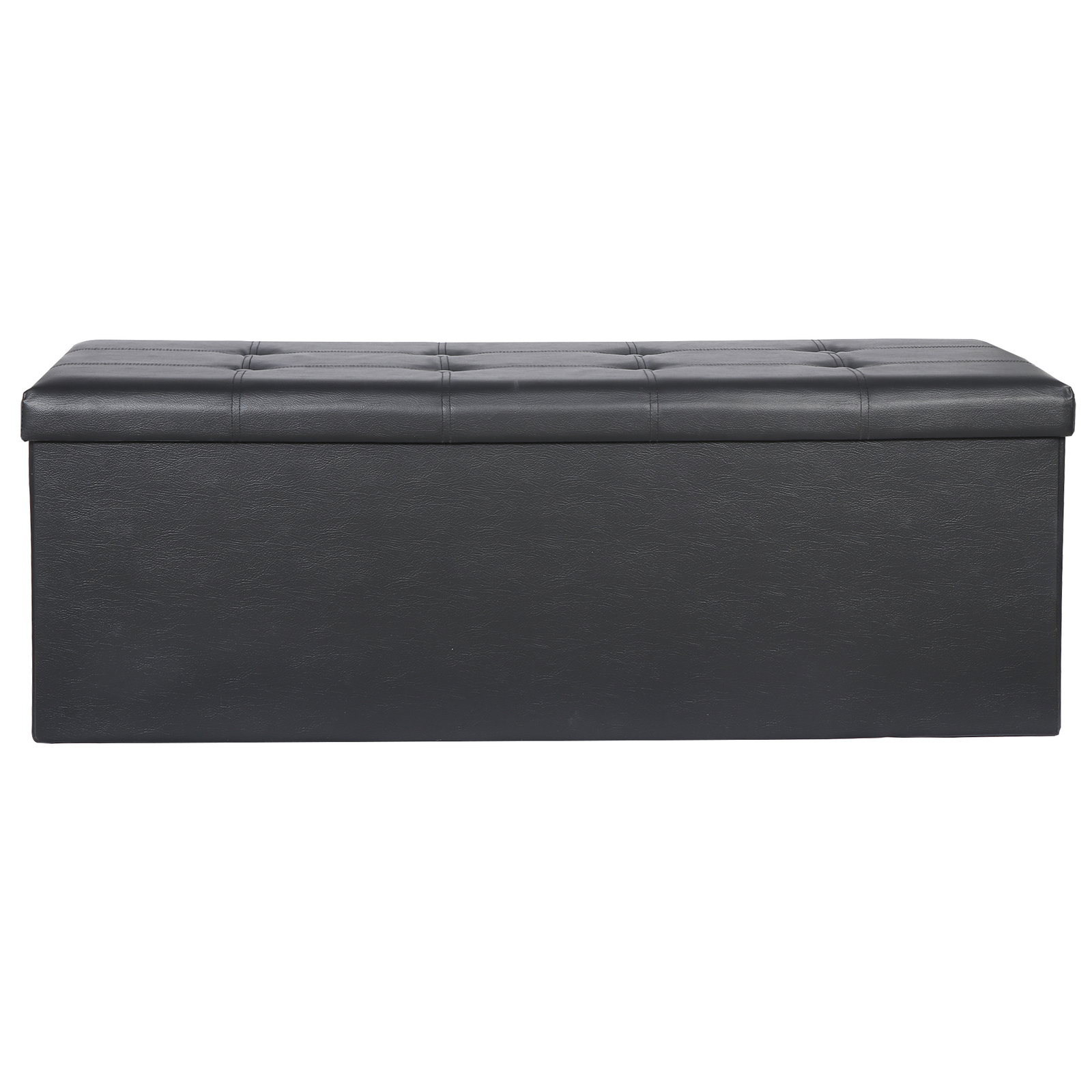 43'' Storage Ottoman Bench PVC Leather Foldable Footrest Stool w/ Divider Black