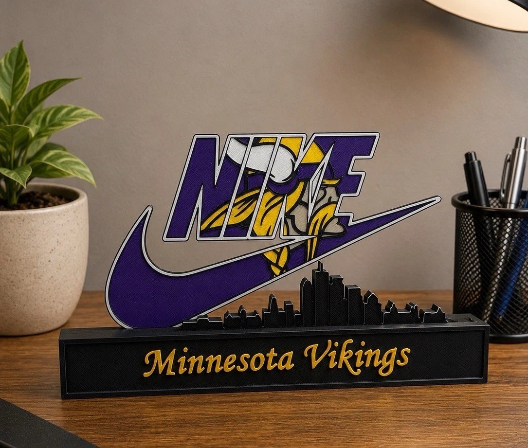 Nike X Vikings 9” Skyline Minnesota Office Desk Decor Sign Man Cave Unique Gift