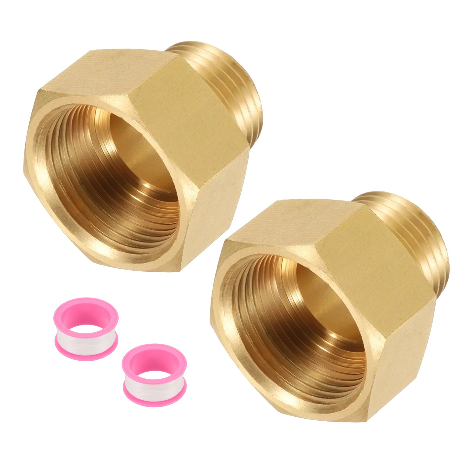 2pcs Brass Pipe Fitting, 3/4" g Female × 1/2" NPT Male Hex Nipple Pipe Adapter