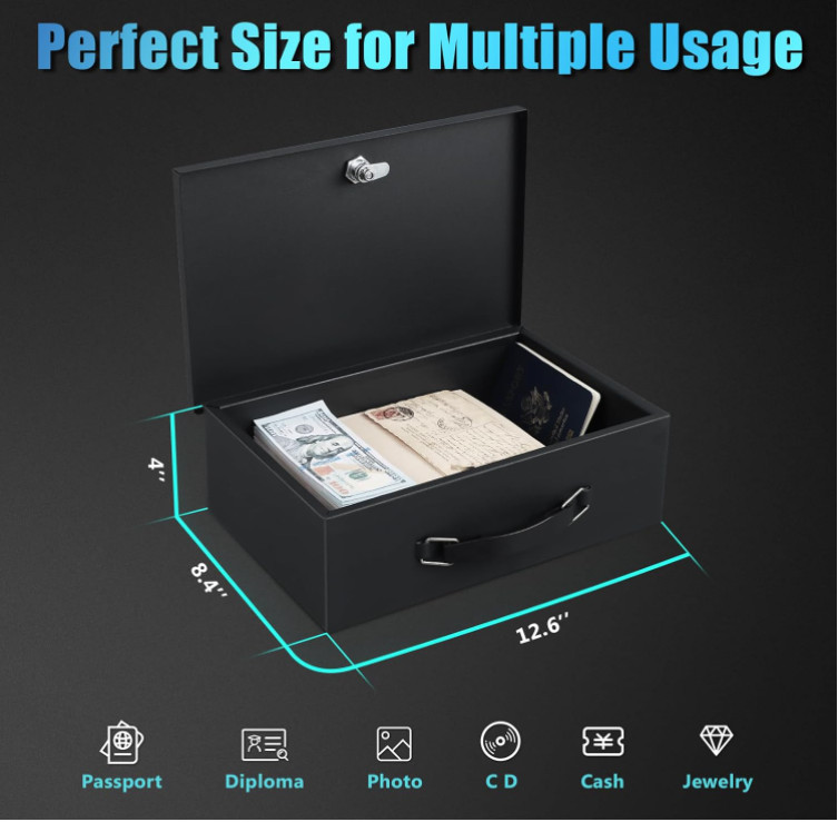 Fire Resistant Document Safe Box with Key Lock for Money Home Security Storage