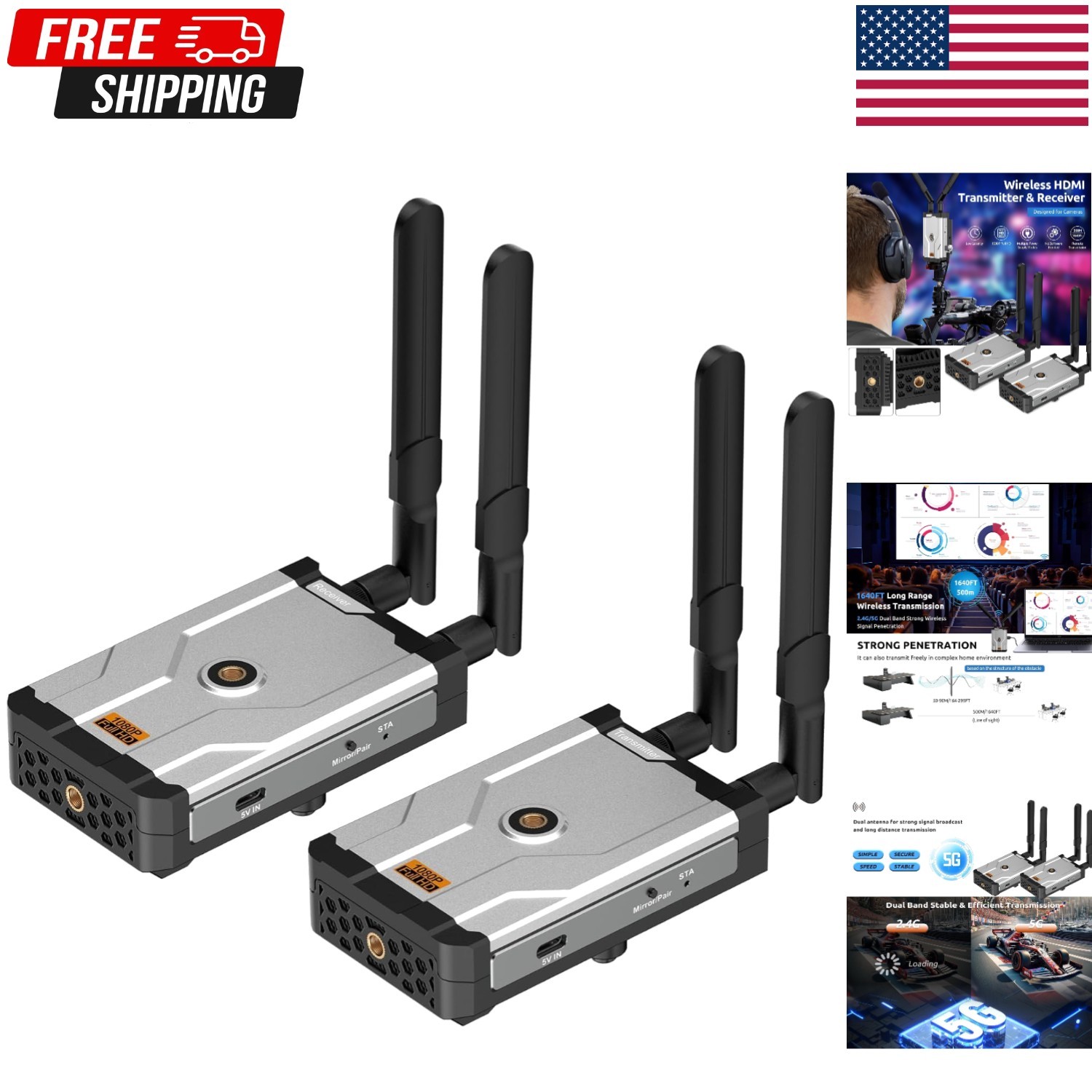 Wireless HDMI Transmitter and Receiver, 1640Ft/50M,Wireless Extender Sliver
