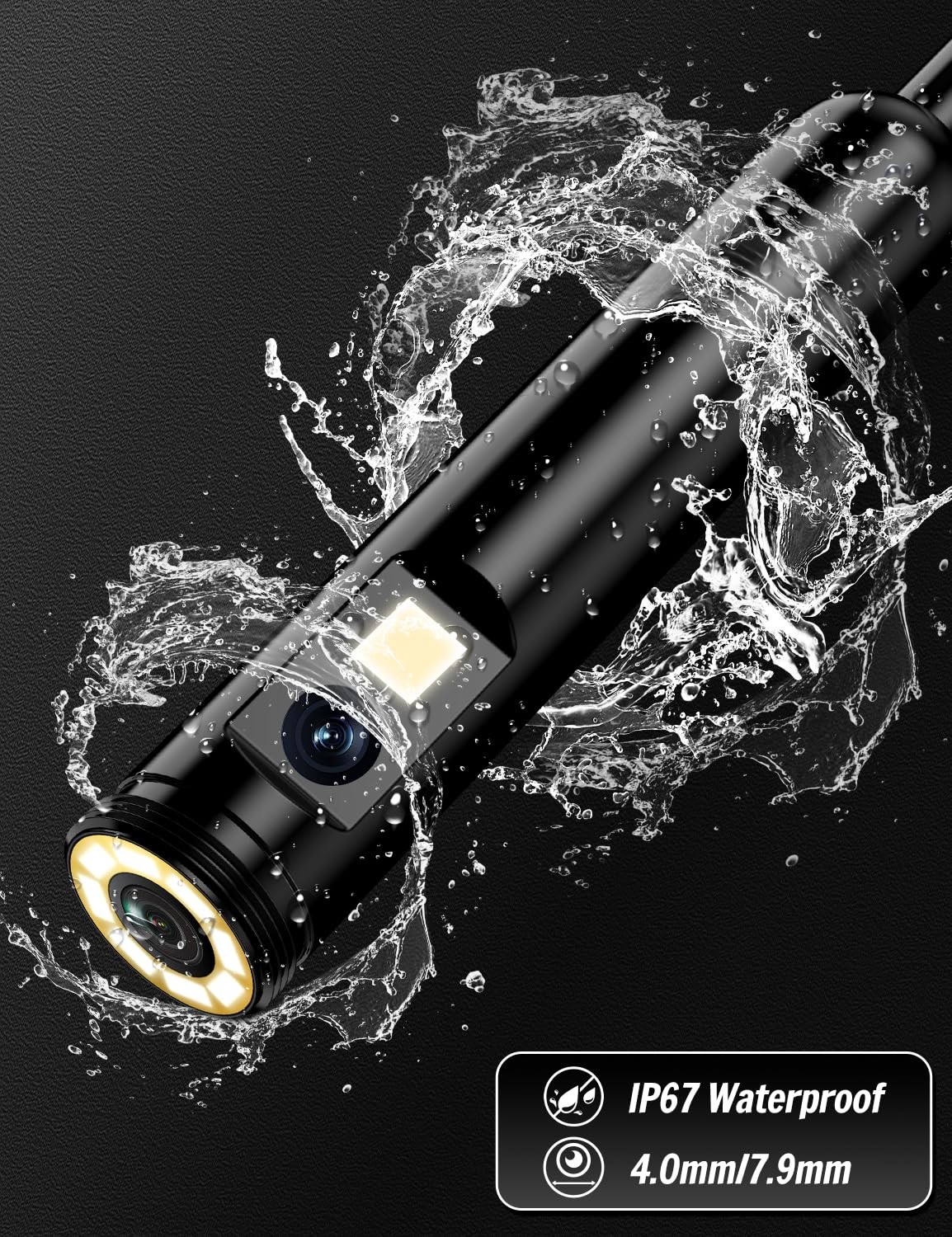 Dual Lens Endoscope Camera -1920P HD Borescope with 8 LED Lights for iOS/Android