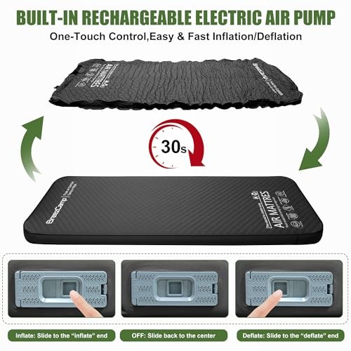 Self Inflating Sleeping Pad with Electric Pump, 4" Thick Memory Foam Black