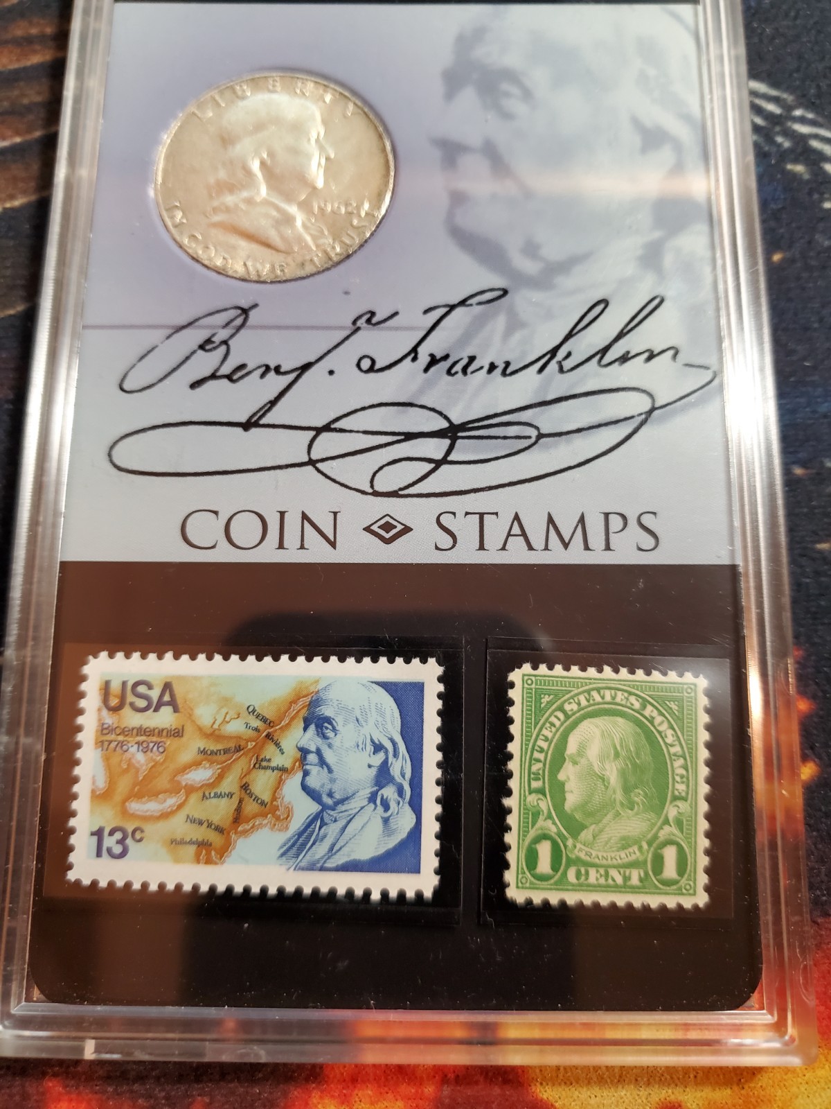 Benjamin Franklin 1962 Silver Coin Stamp Set -slight toning