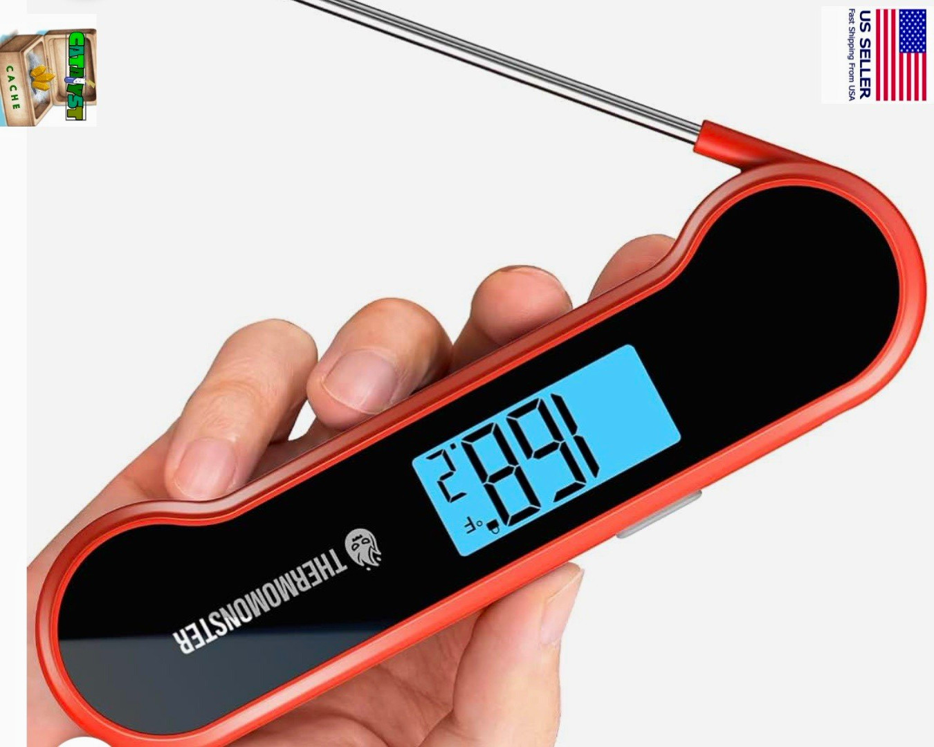 Thermomomster Digital Instant Read Meat Thermometer, Thermocouple, Red/Black