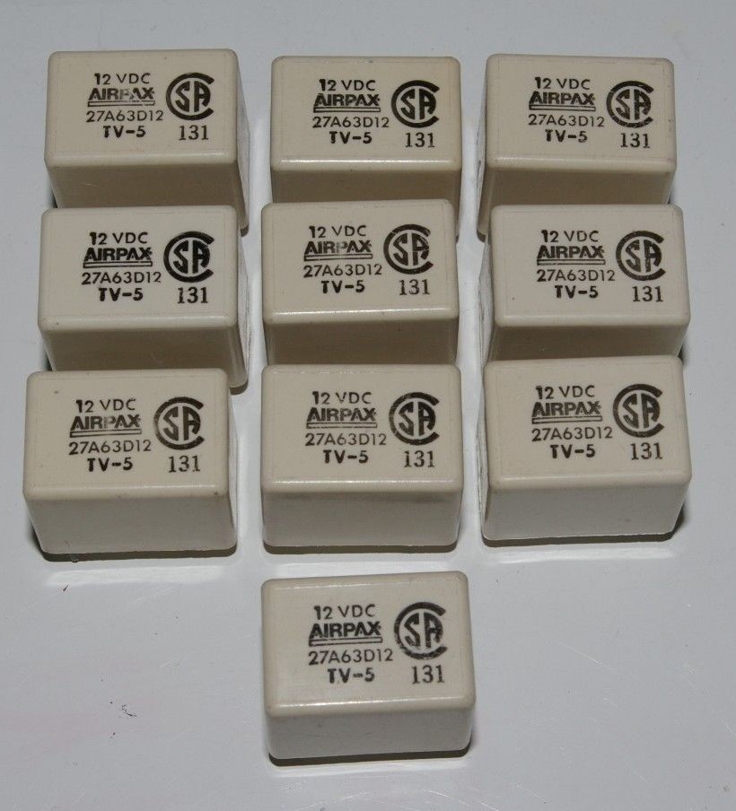 (LOT of 10) NOS Airpax Relay 12VDC, 27A63D12, TV-5