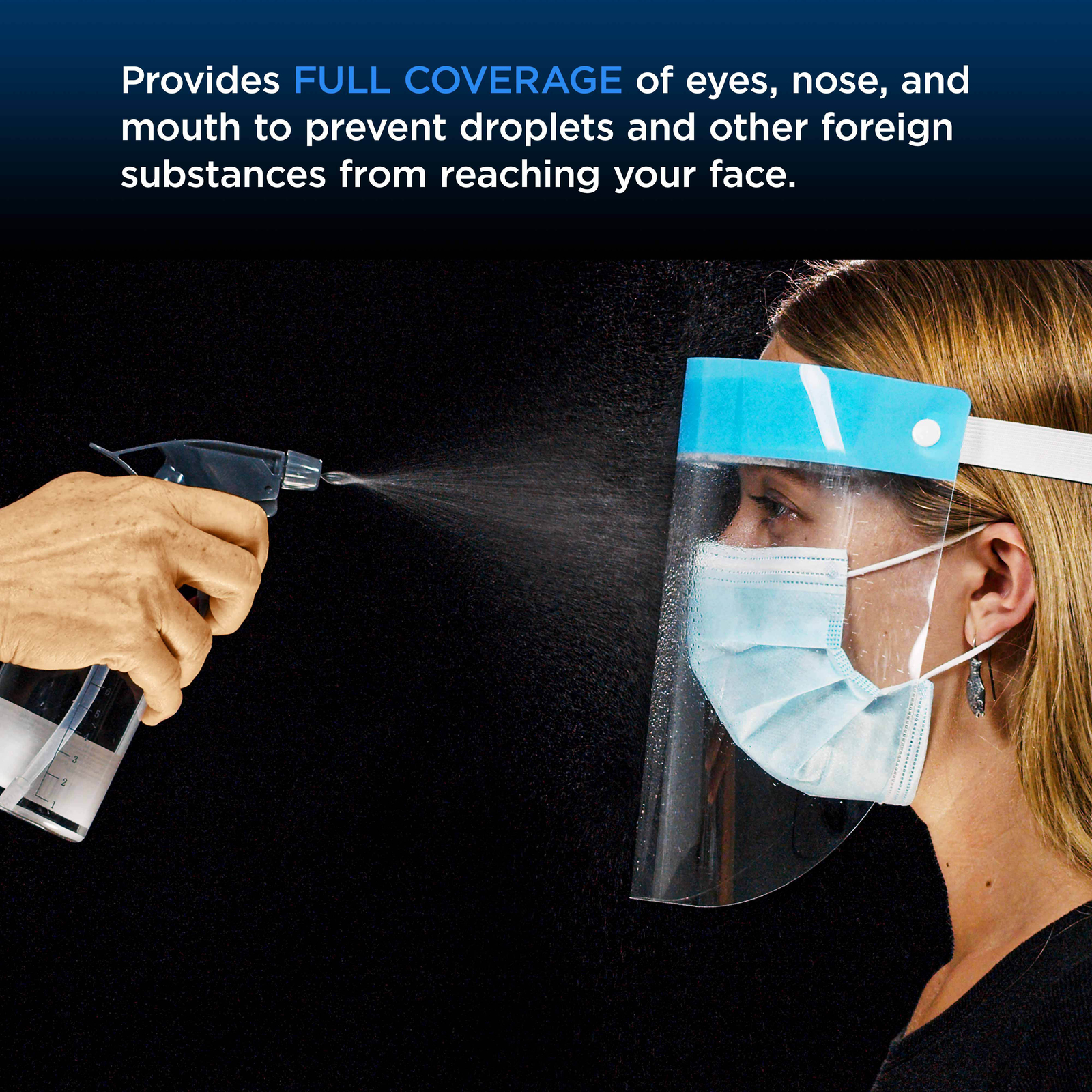 100 Black & 100 Blue Face Shields Clear Protective Full Face Shields, Anti-Fog