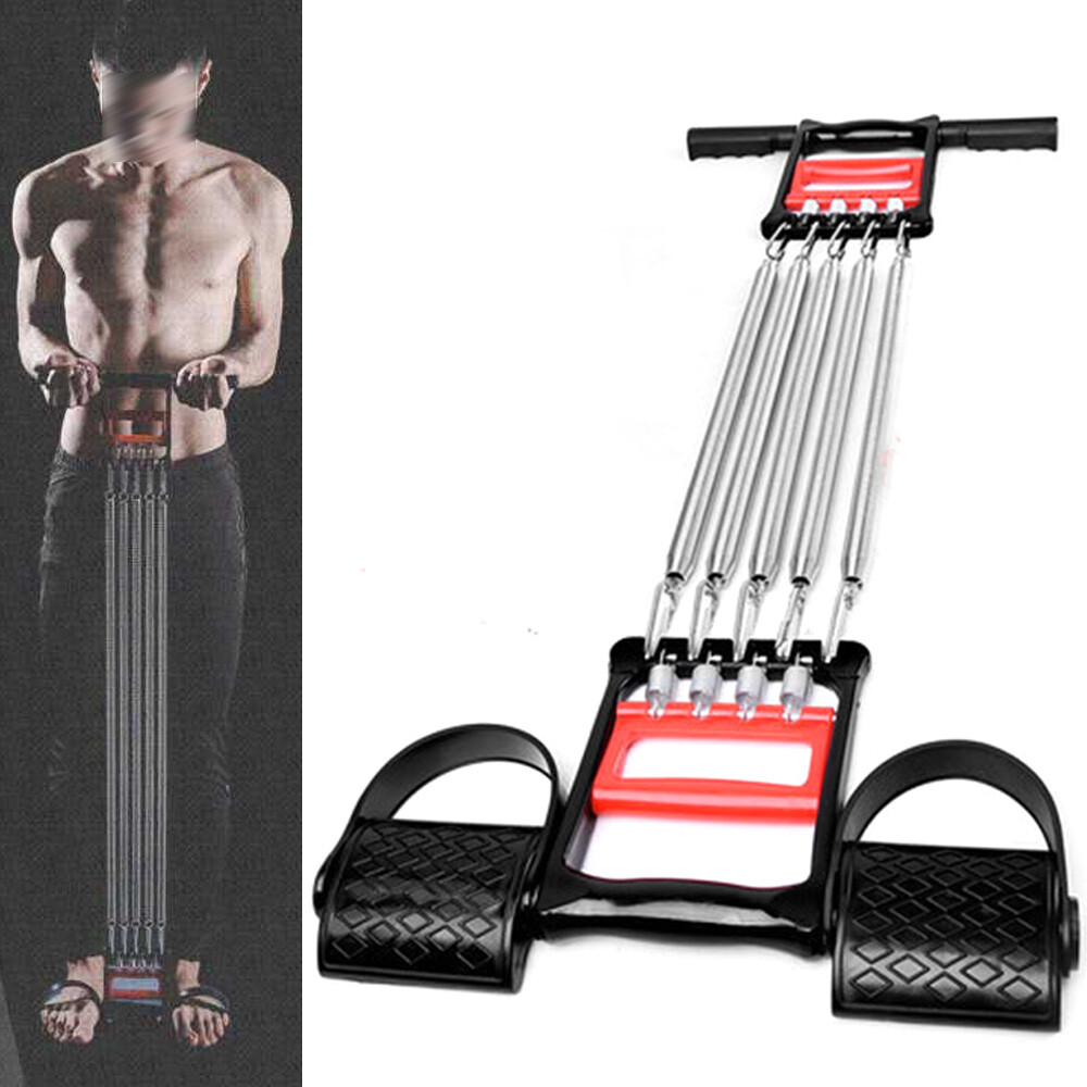 5 Springs Chest Arm Expander Pull Exerciser Equipment Plastic Handle Red Black
