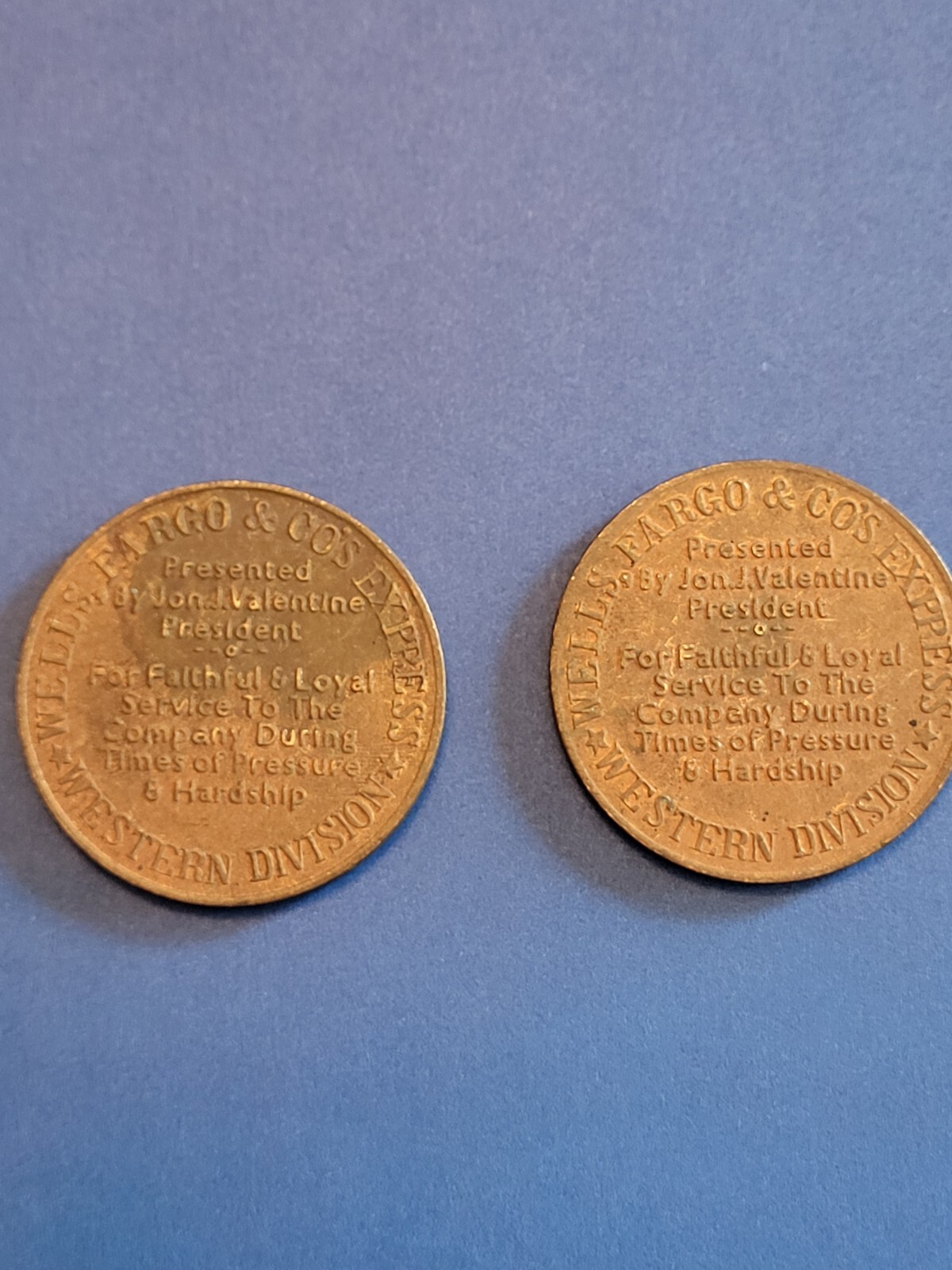 2 Wells Fargo Service Appreciation Medallions From Over the Sea & Ocean to Ocean