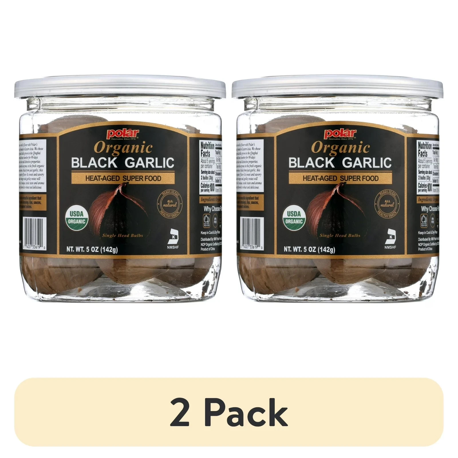 (2 pack) MW Polar Organic Black Garlic Naturally Cured Whole Bulbs, 5 oz Jar..