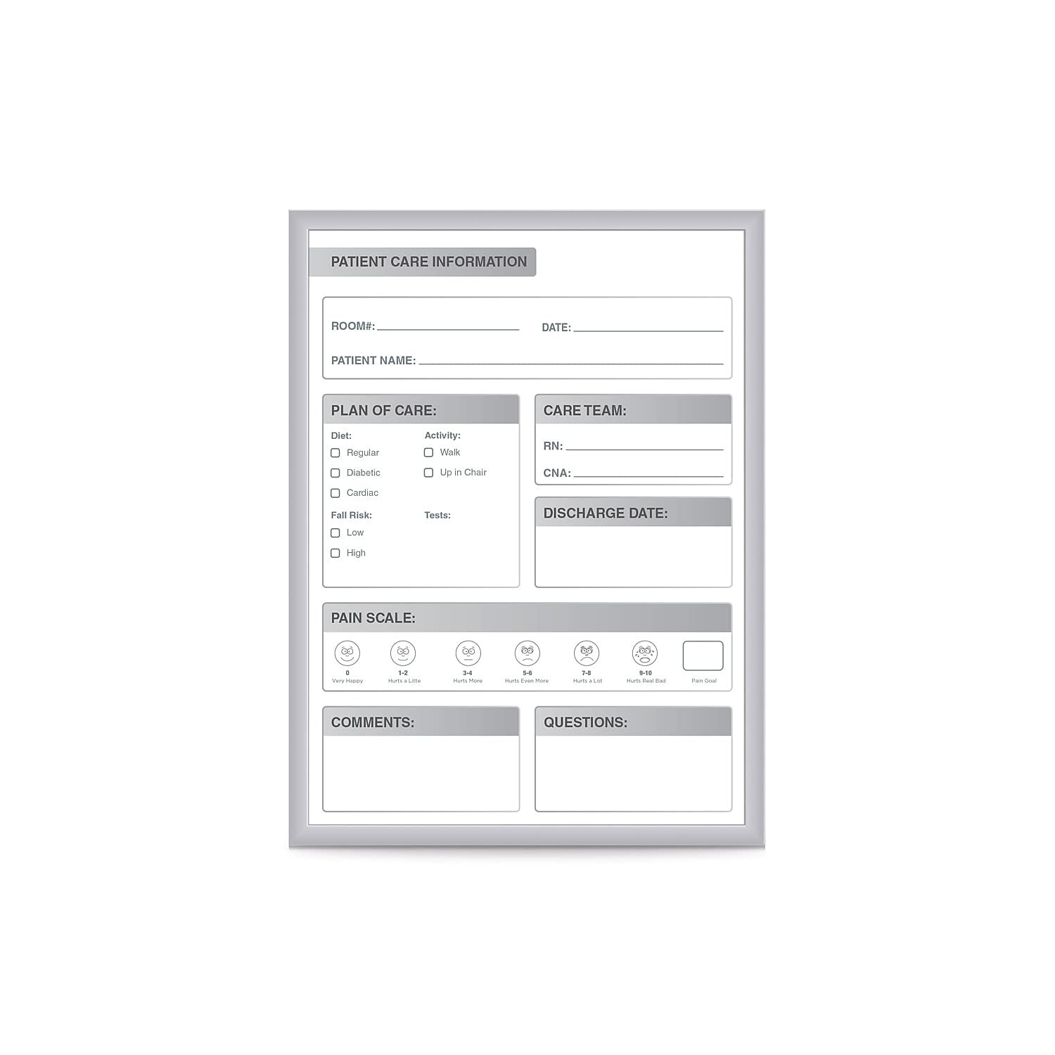Pemberly Row Vinyl 18" x 24" Hospital Patient Room Magnetic Whiteboard in Gray