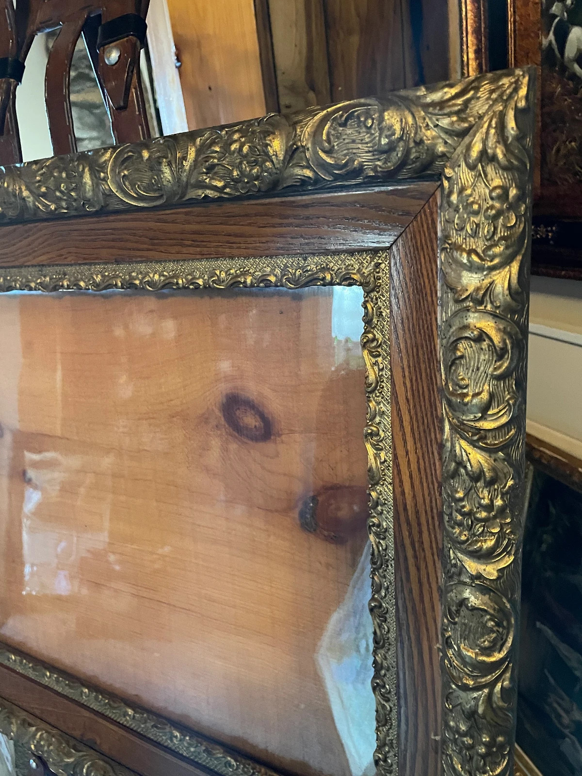 Vintage Ornate Empty Wood Frame with Glass Wood and Gilt Picture Frame Glass