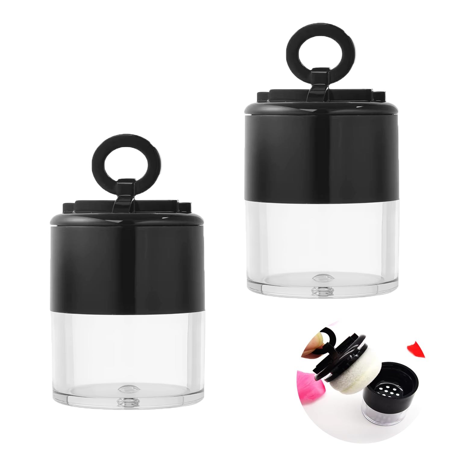 2 Pack Loose Powder Container with Powder Puff Travel Reusable 10ml Clear Small