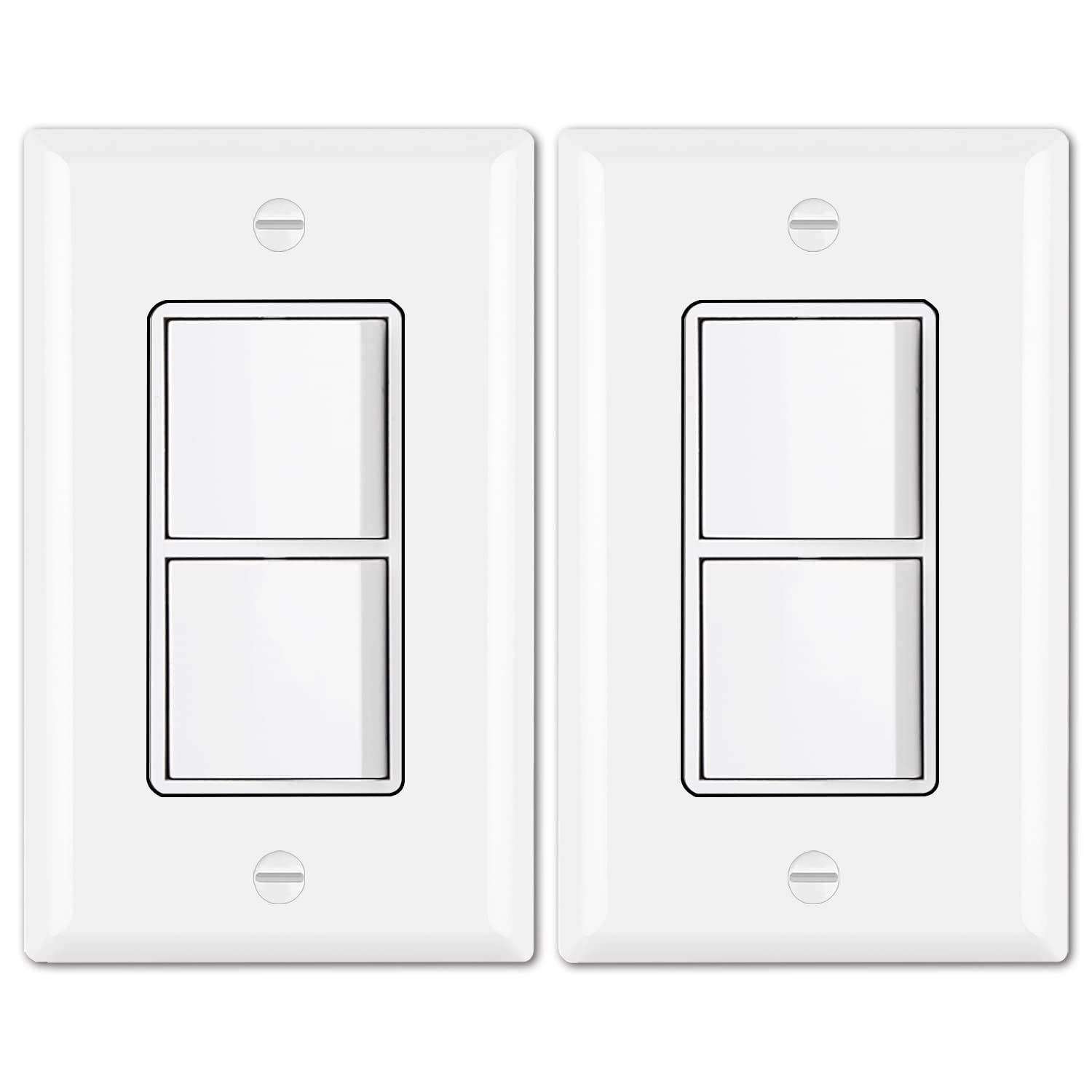 2 Pack Double Rocker Light Switch 15A 120V with Wall Plates White