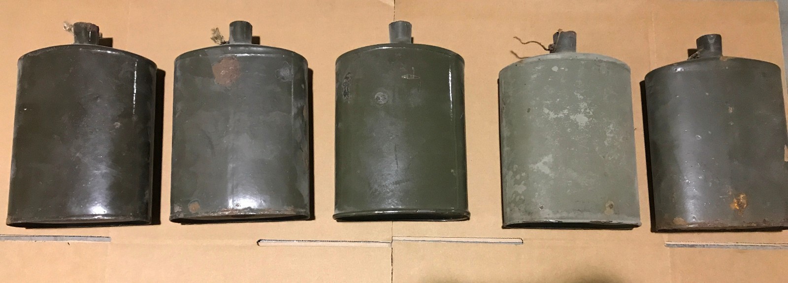 Lot of 5 x Original British WWII MKVII Green Enamel Water Bottles