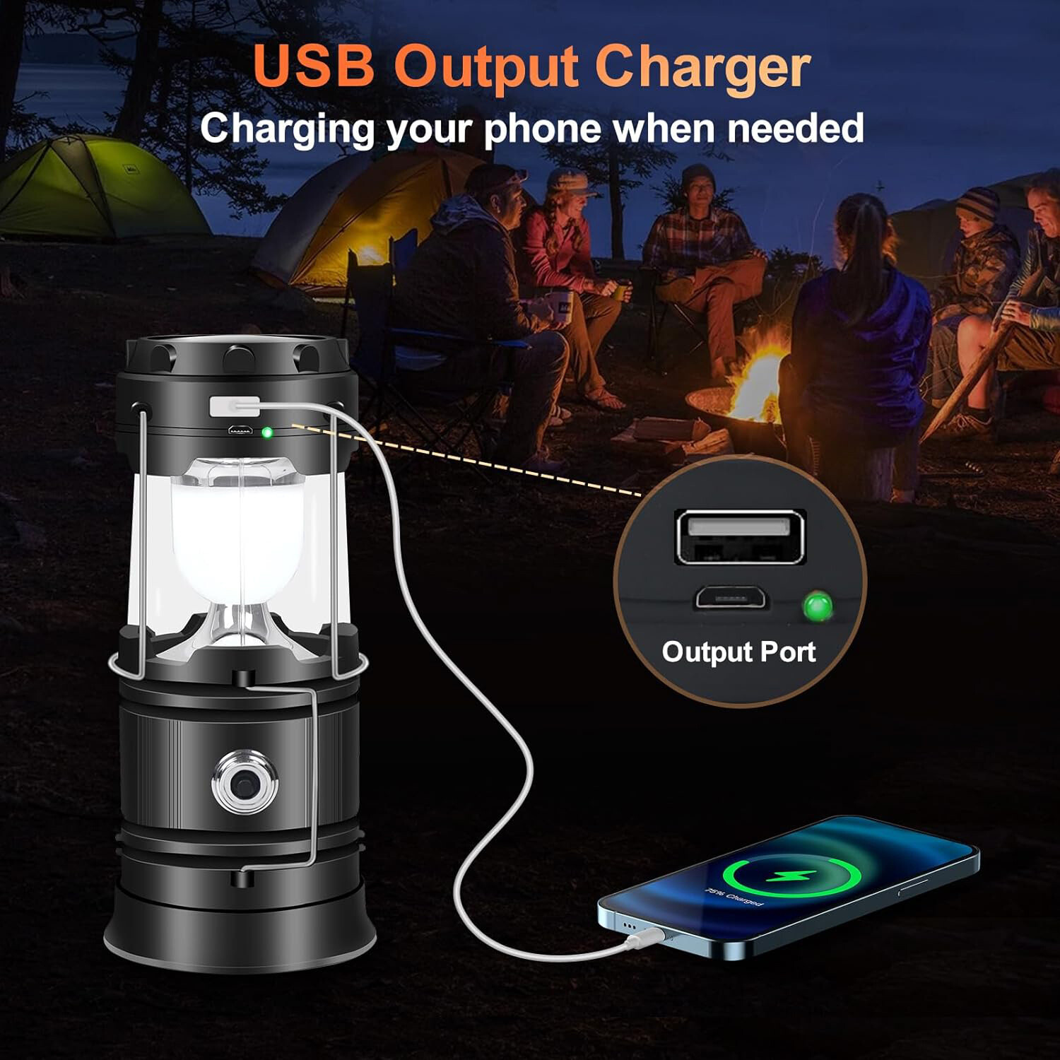 USB Solar Portable LED Flashlight Rechargeable Camping Tent Light Lantern Lamp