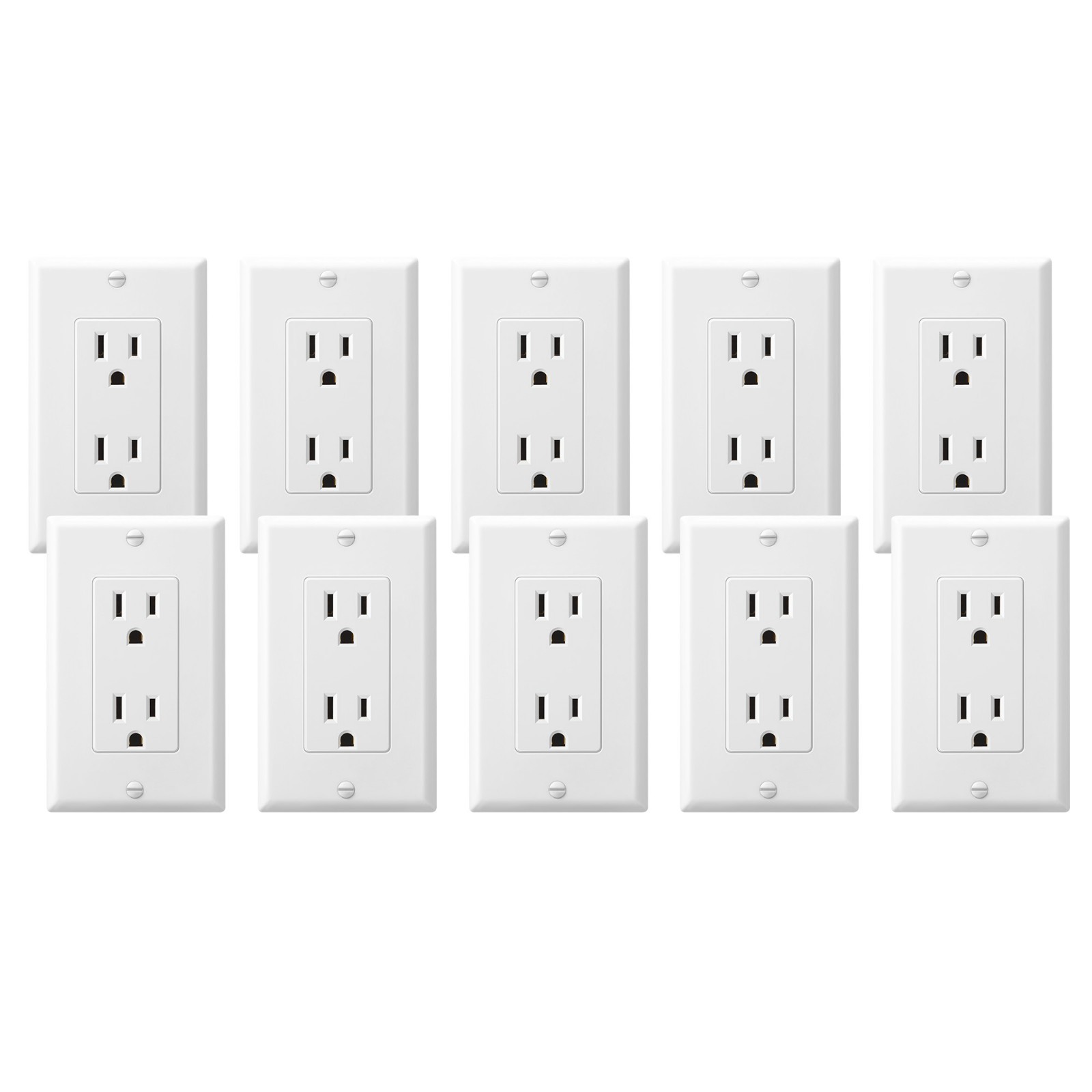 DEWENWILS Decorator Outlet 10 Pack 15A 125V White UL Listed Receptacle Wall Plat