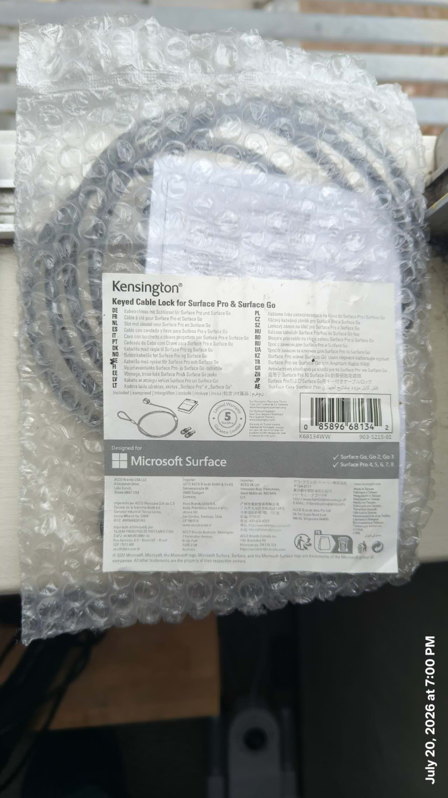 Kensington Keyed Cable Lock for Surface Pro & Go (2,3,4,5,6,7,8) K68134WW