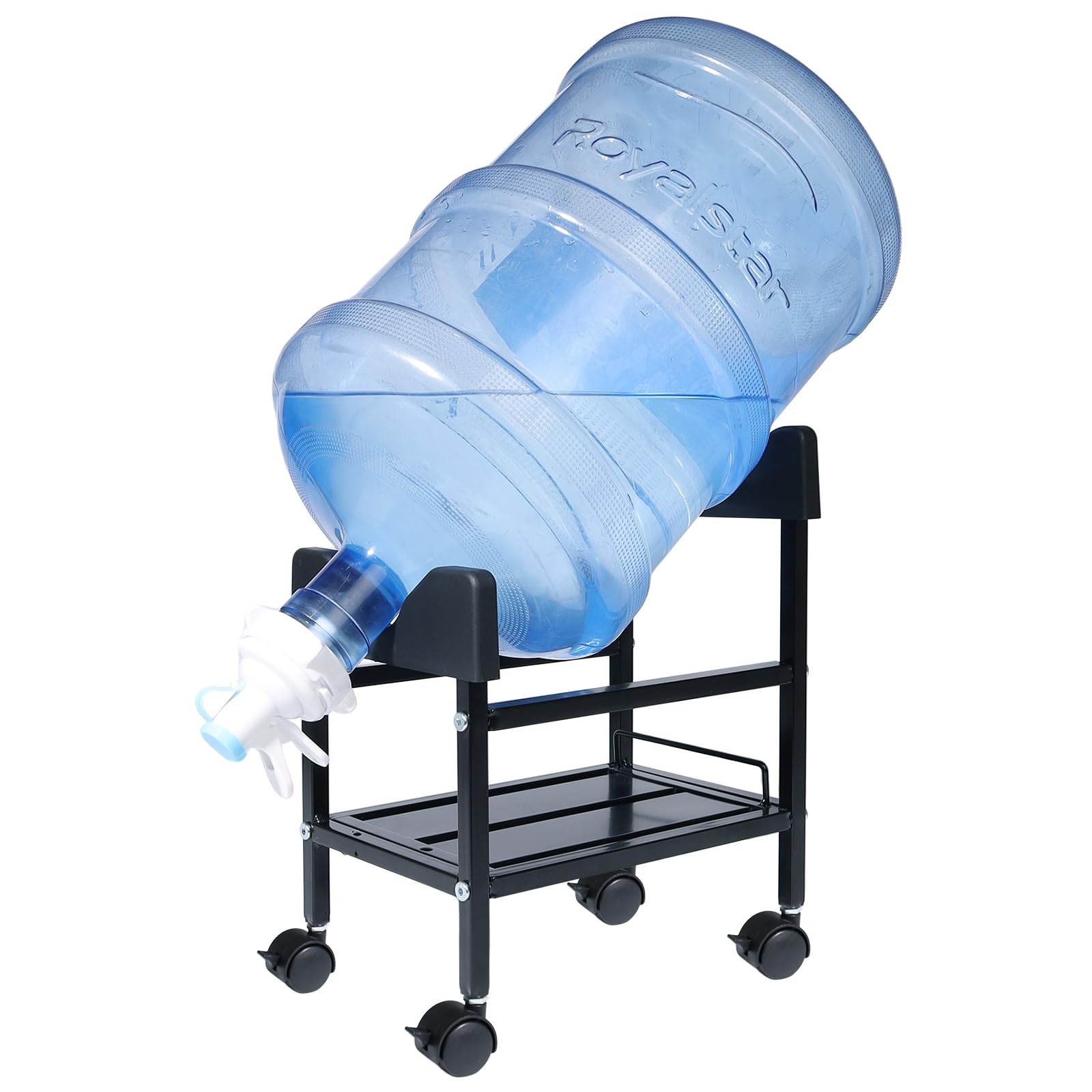 5 Gallon Water Jug Stand Dispenser with Wheel, Black, FZ241125, Metal & Plast...