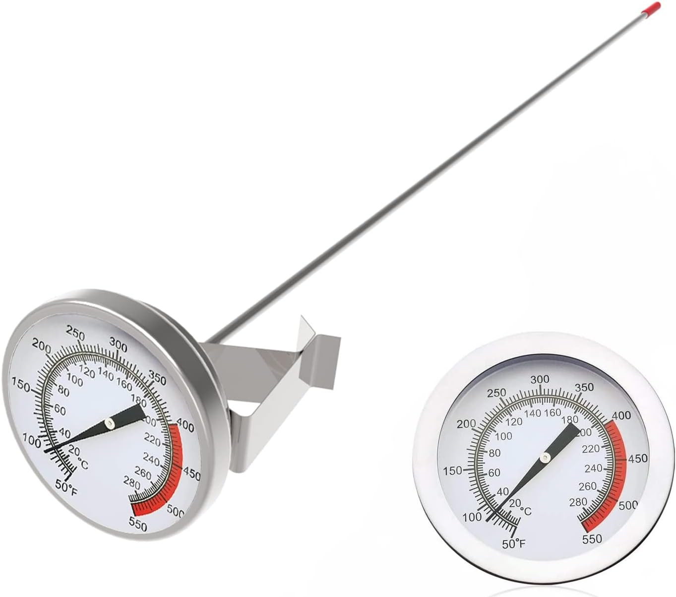 16" Long Stem Deep Fry Thermometer with Pot Clip, Instant Read 2" Dial Meat BBQ