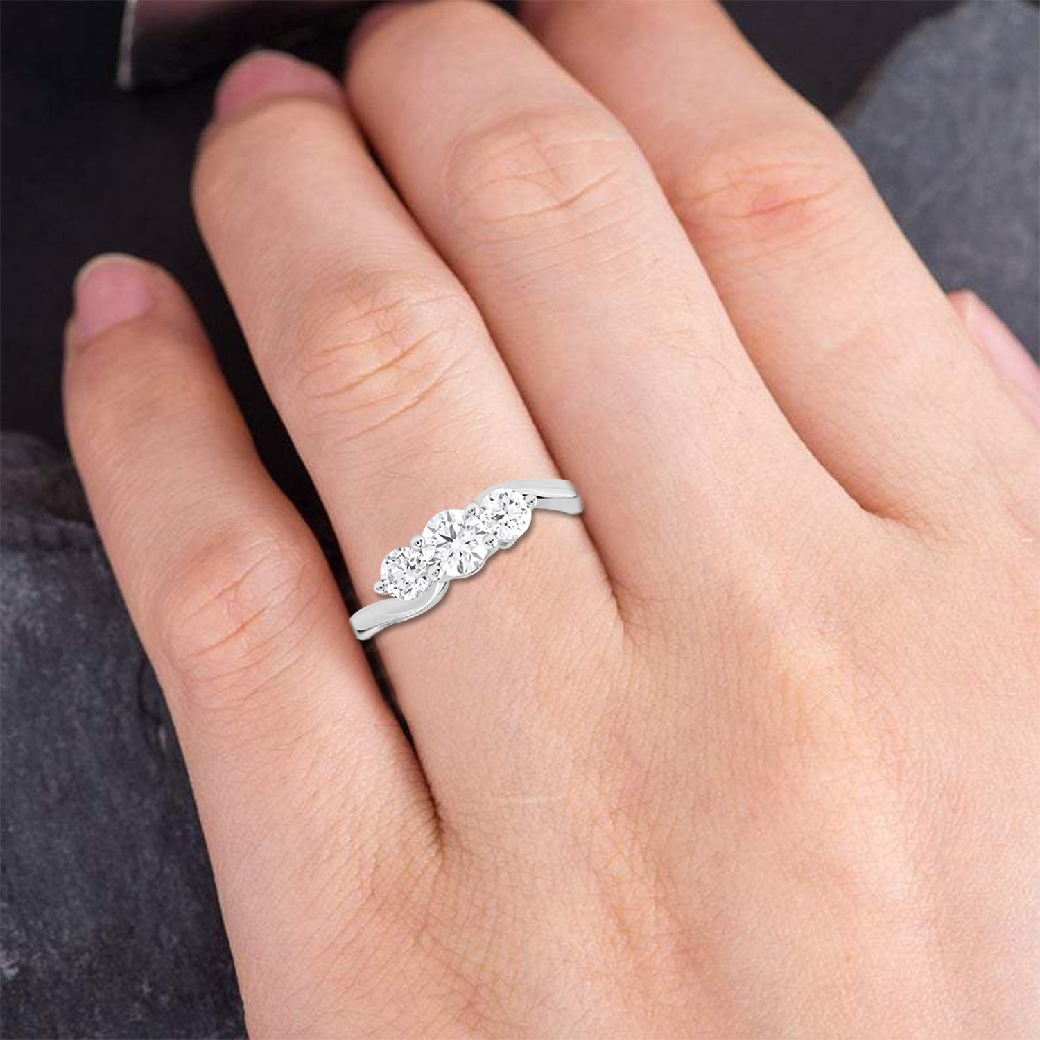 Three Stone Lab Grown Diamond Engagement Ring 1 CT 925 Sterling Silver
