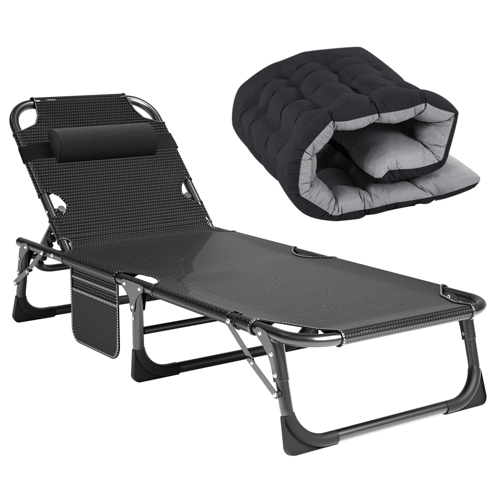 Rollaway Folding Bed & Thick Mattress 4 Position Adjustable Cot Chair Recliner