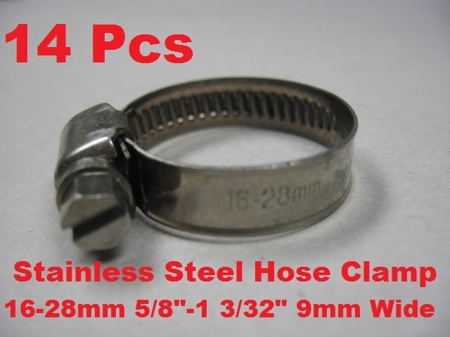 14 Pcs Stainless Steel Hose Clamp 16-28mm ( 5/8"-1 3/32" ) 9mm Wide 16 to 28mm